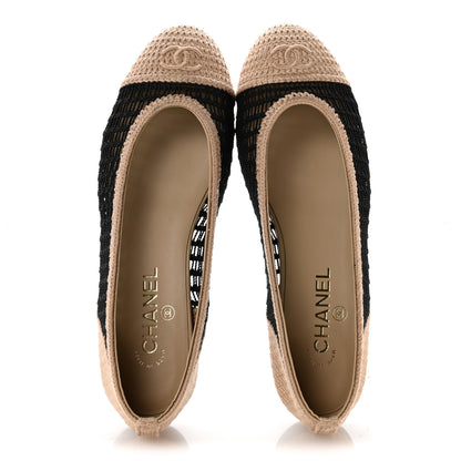Chanel Raffia Cap Toe Ballerina Flats 40.5 Black Beige 2 of 10