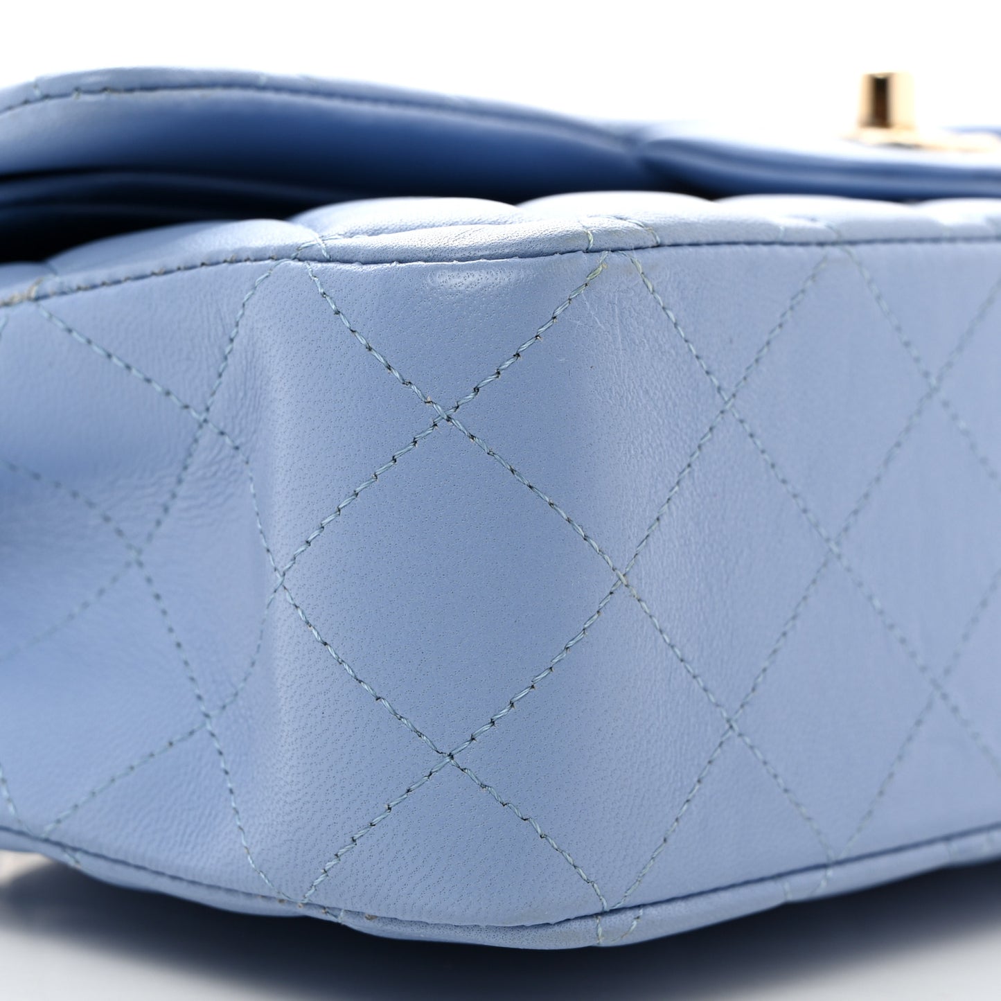 Lambskin Quilted Medium Double Flap Light Blue