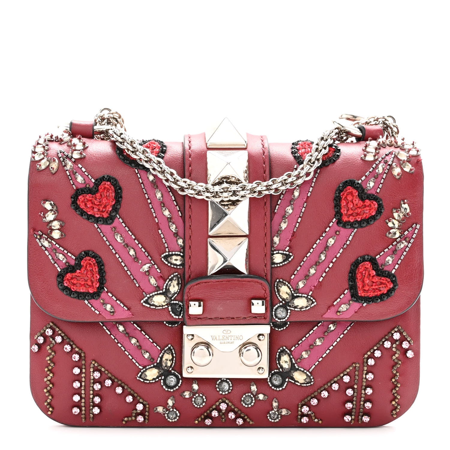 Valentino Garavani Vitello Crystal Loveblade Embellished Mini Glam Lock Rockstud Flap Rubino 1 of 14