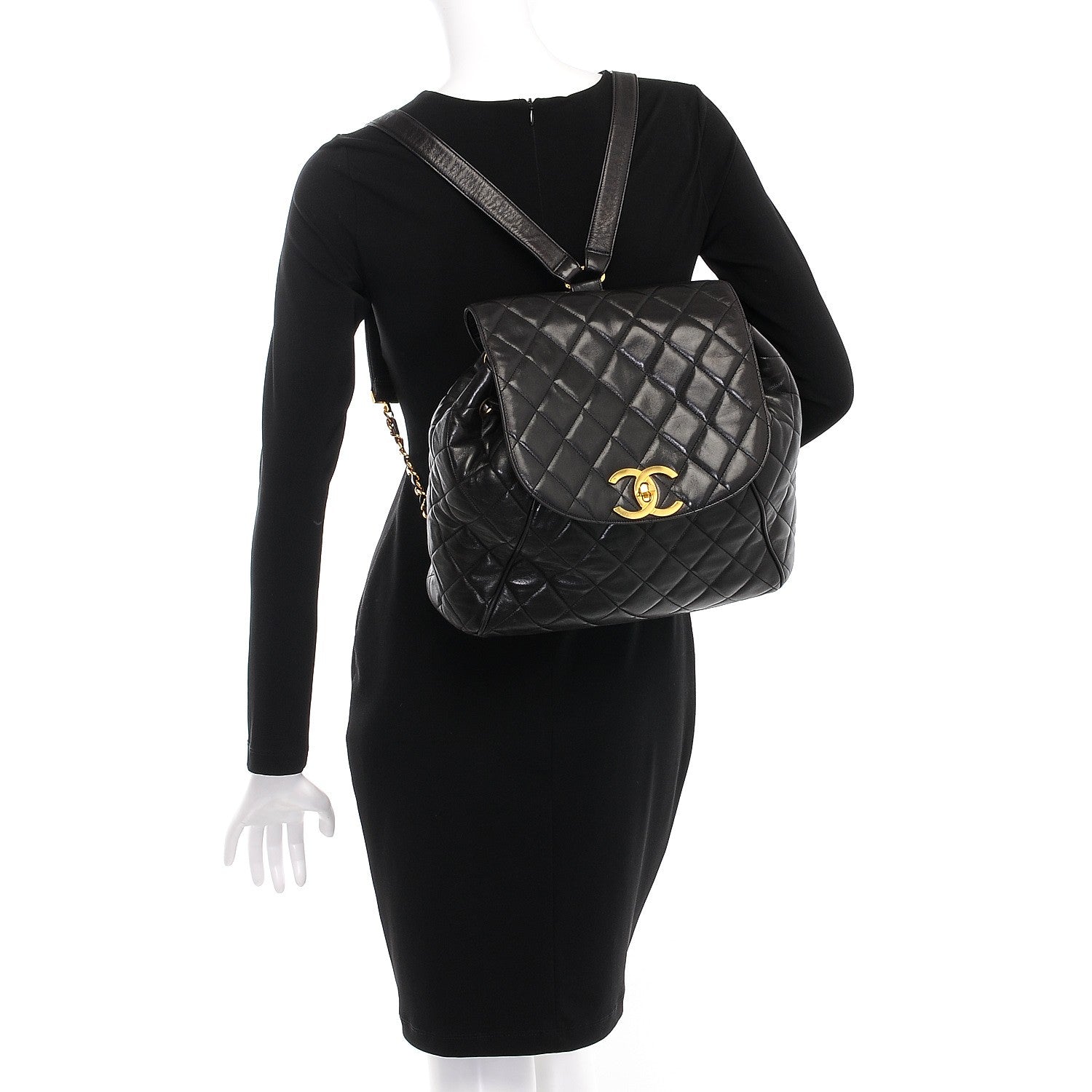 Chanel Lambskin Quilted Drawstring Backpack Black 2 of 7