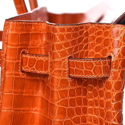 Hermes Shiny Porosus Crocodile Birkin 35 Orange 20 of 33