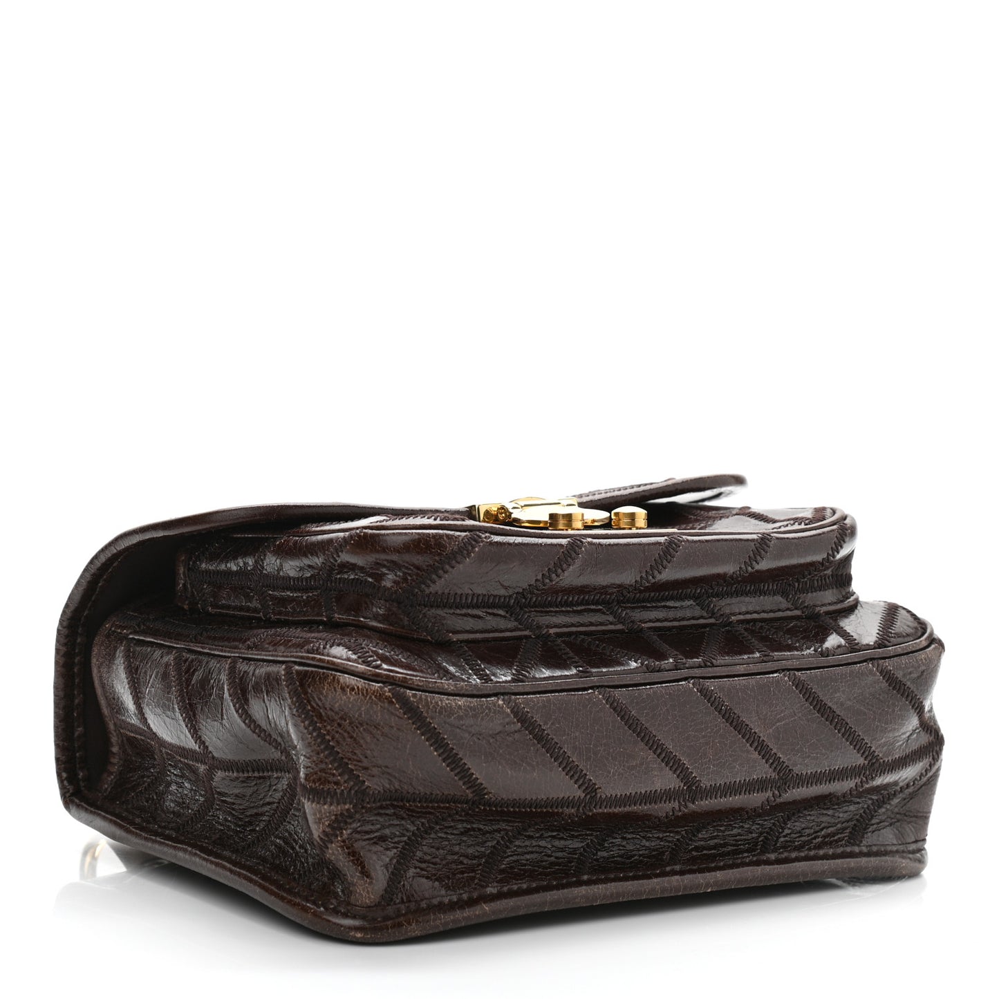 Nappa Chevron Patchwork Flap Brown