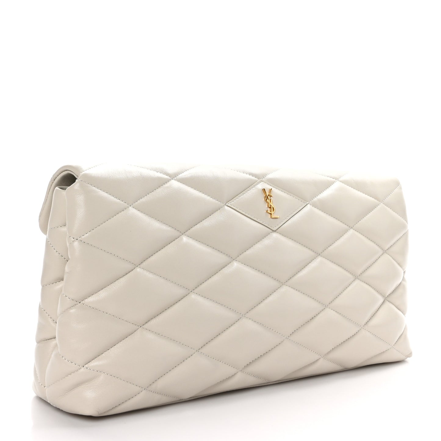 SAINT LAURENT Lambskin Quilted Sade Puffer Envelope Clutch White