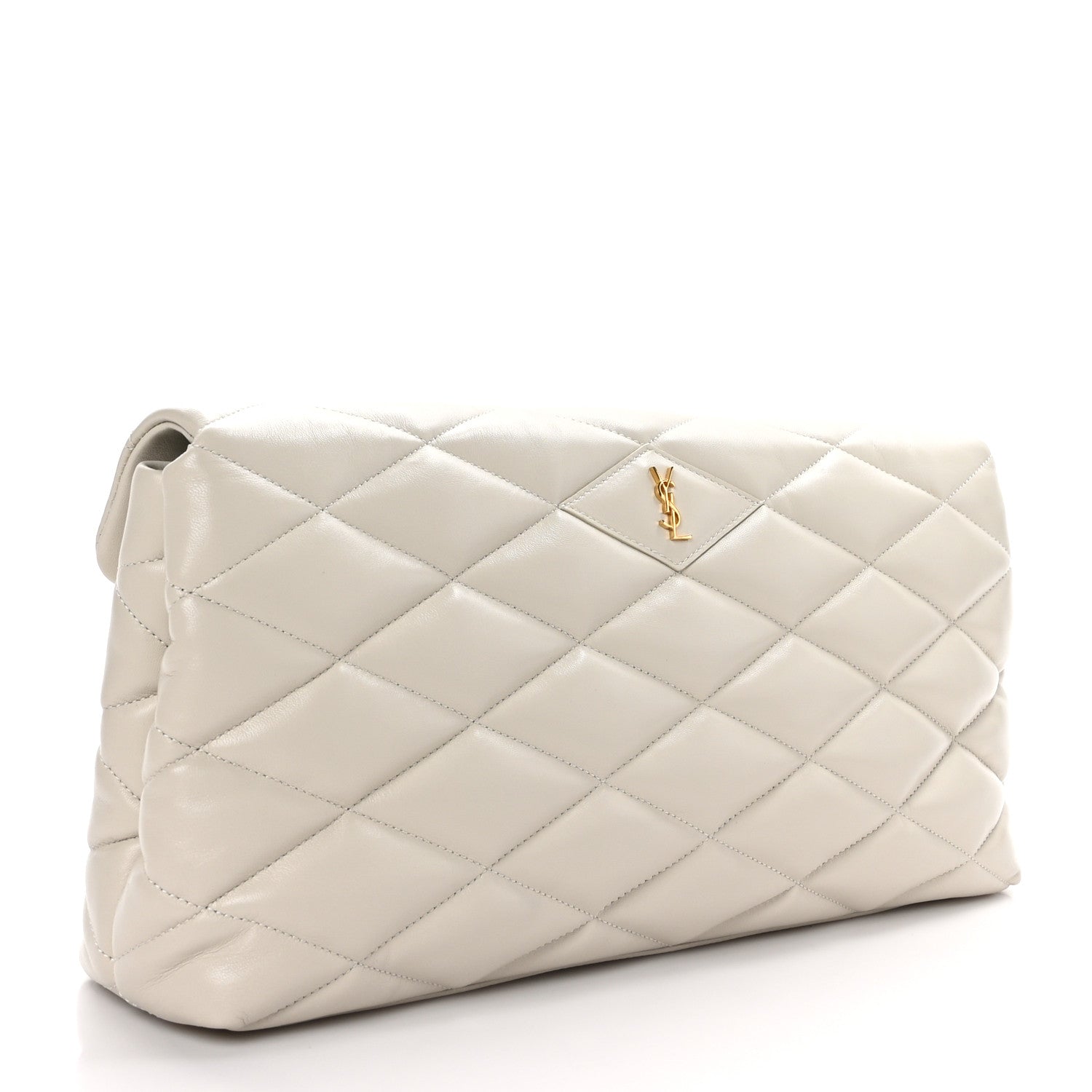 Saint Laurent SAINT LAURENT Lambskin Quilted Sade Puffer Envelope Clutch White 3 of 9