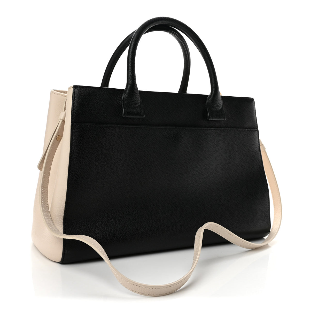 Grained Calfskin Small Bi-Color Neo Executive Shopper Tote Black Beige