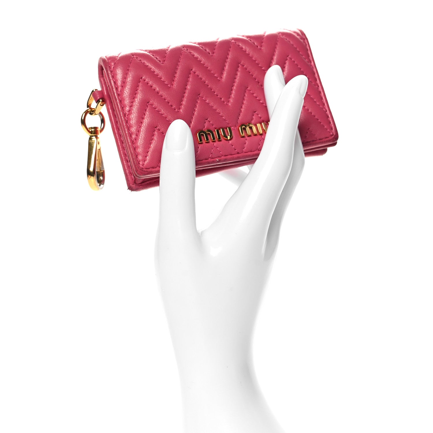 Miu Miu Nappa Impunture Flap Card Holder Key Ring Magenta 2 of 11