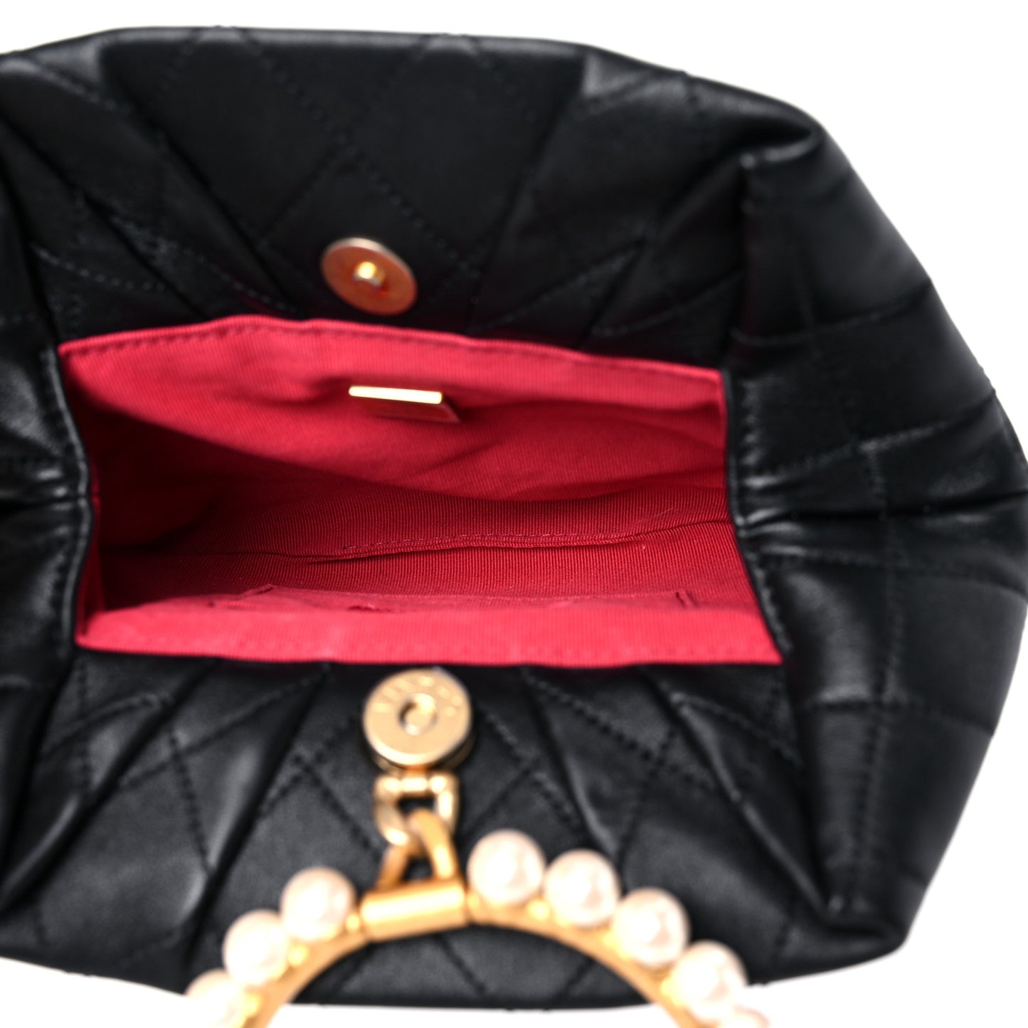 Lambskin Quilted Pearl Crown Clutch Bag Black