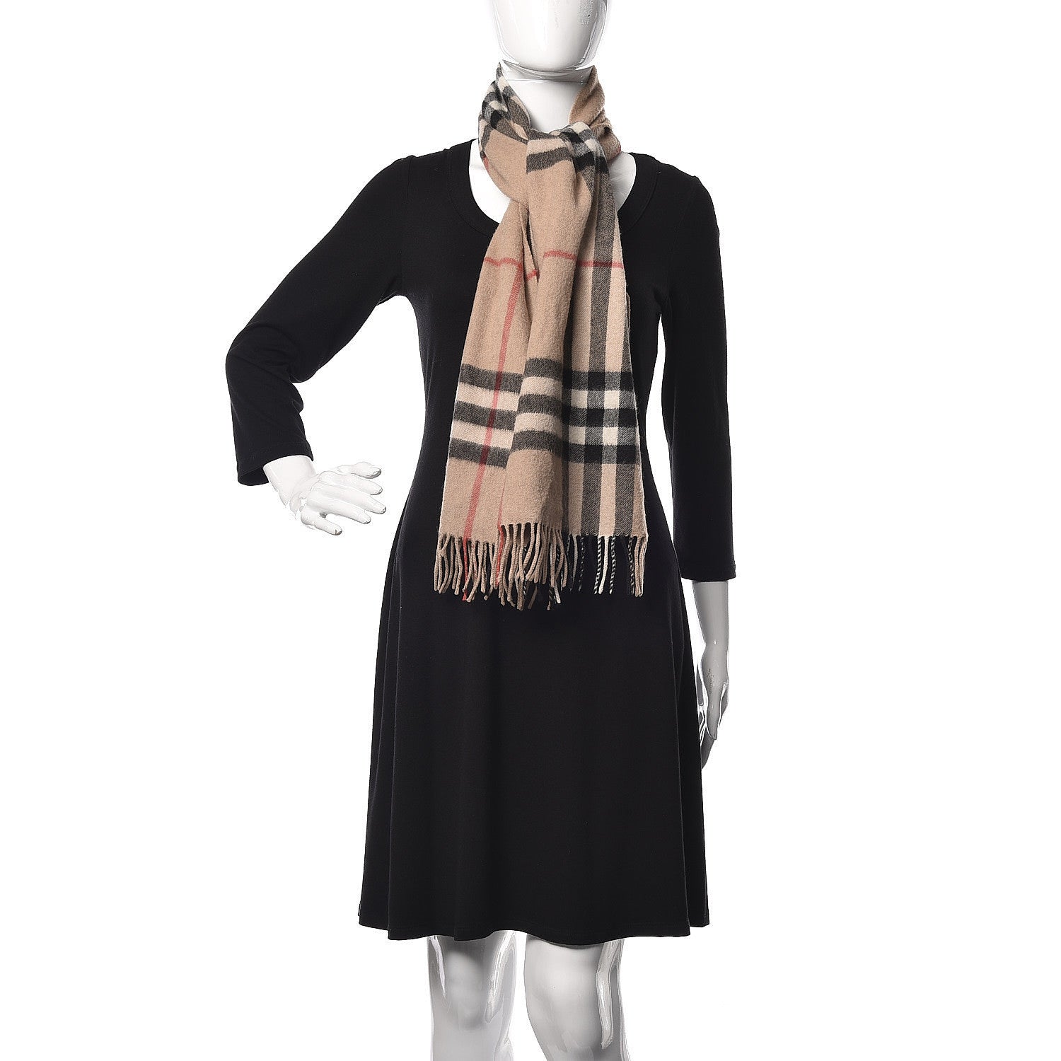 Burberry Cashmere Giant Check Fringe Scarf Camel 2 of 5