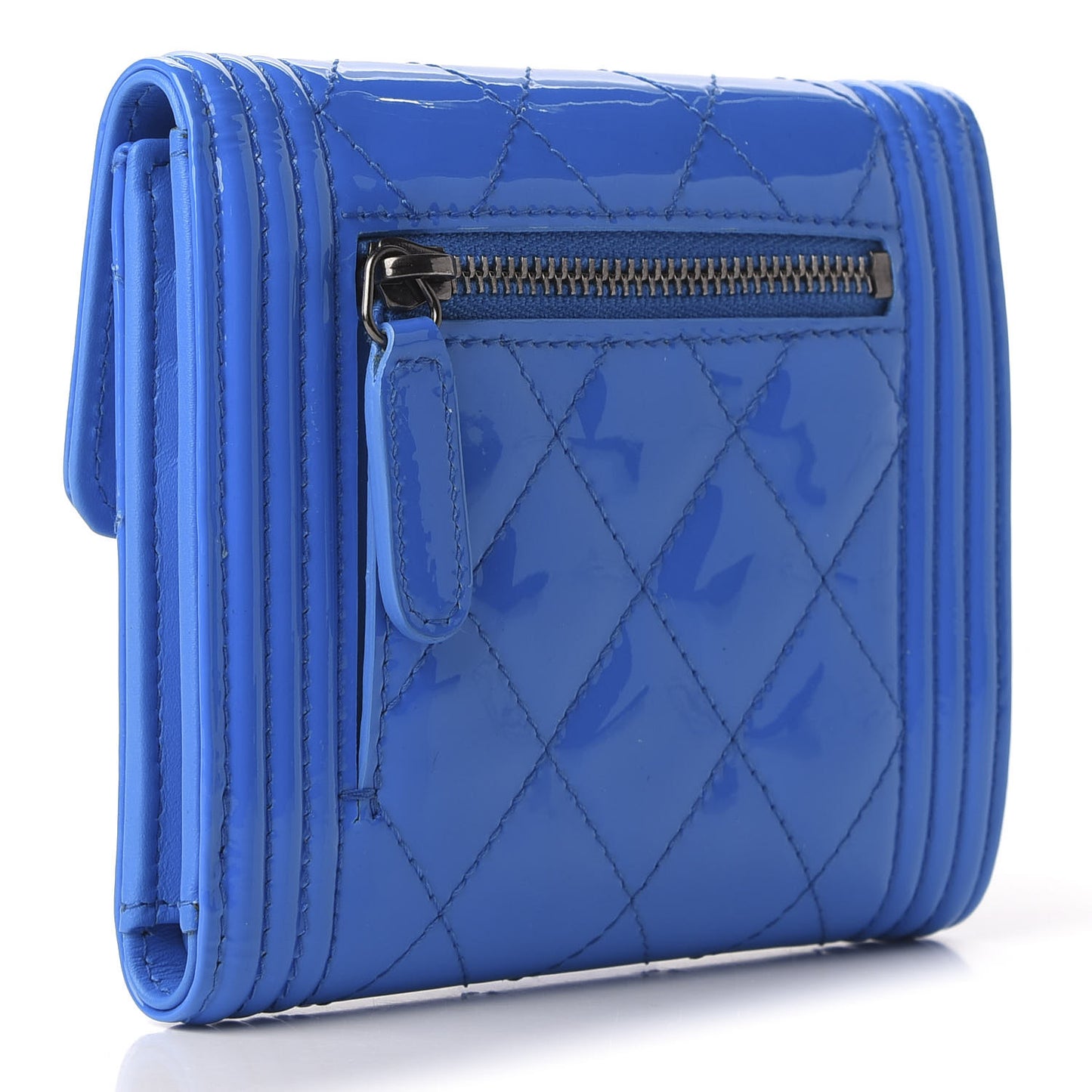 Patent Quilted Compact Boy Wallet Blue