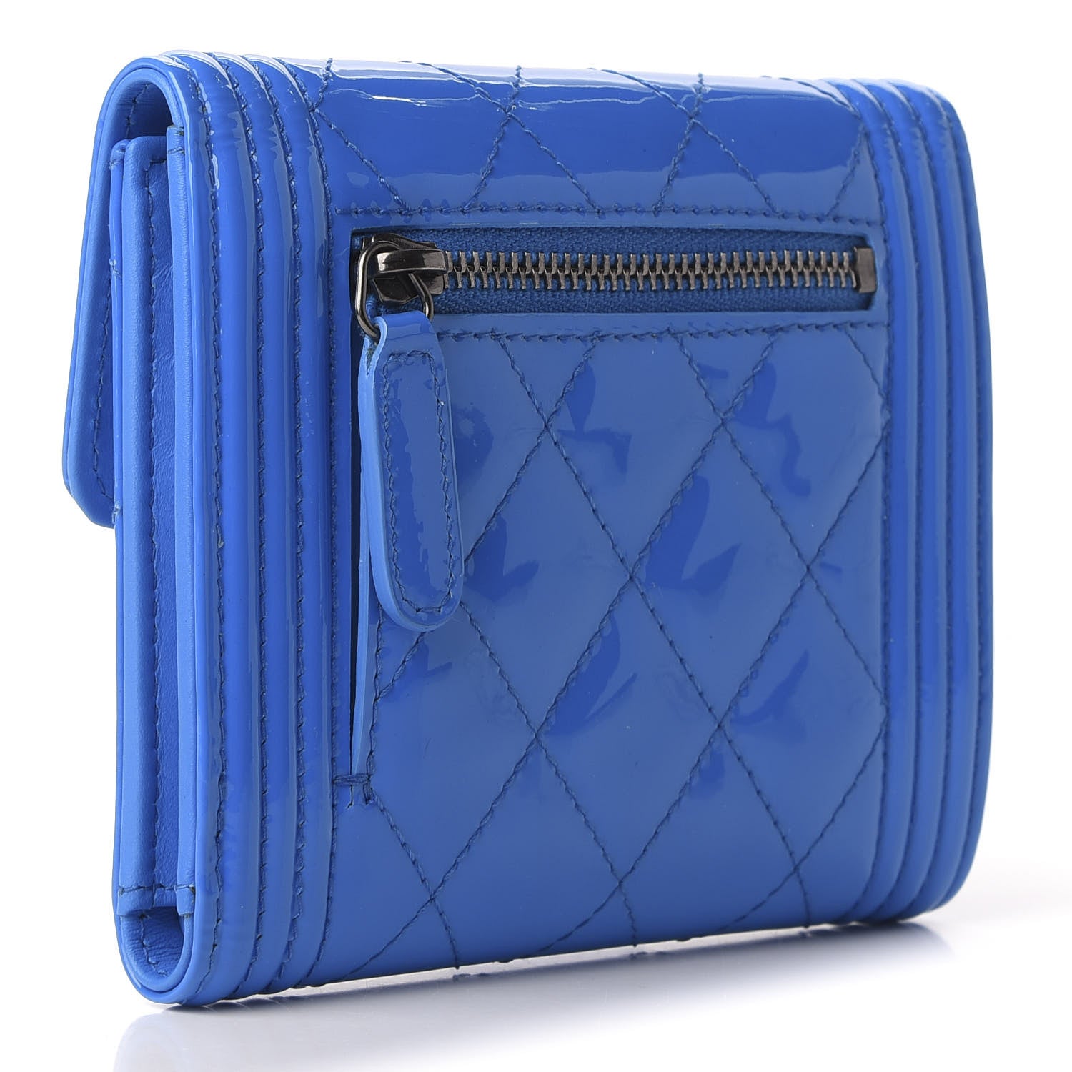 Chanel Patent Quilted Compact Boy Wallet Blue 3 of 10