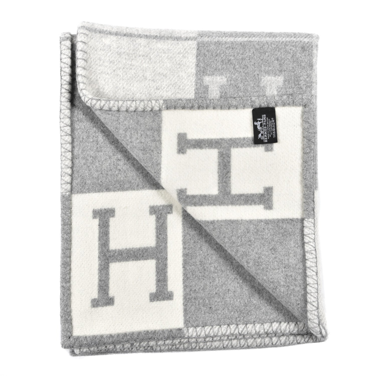 Hermes Wool Cashmere Avalon III Blanket Ecru Gris Clair 2 of 3