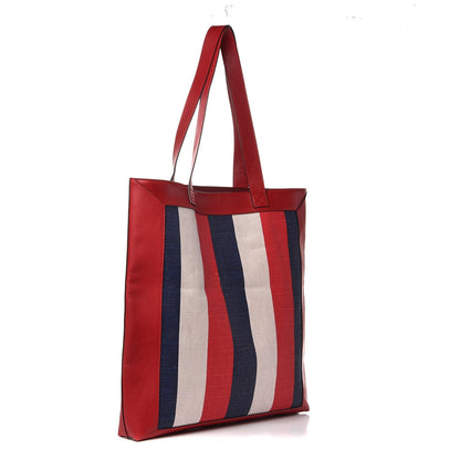Gucci Canvas Calfskin Sylvie Stripe Logo Mens Tote Red White Blue 3 of 9
