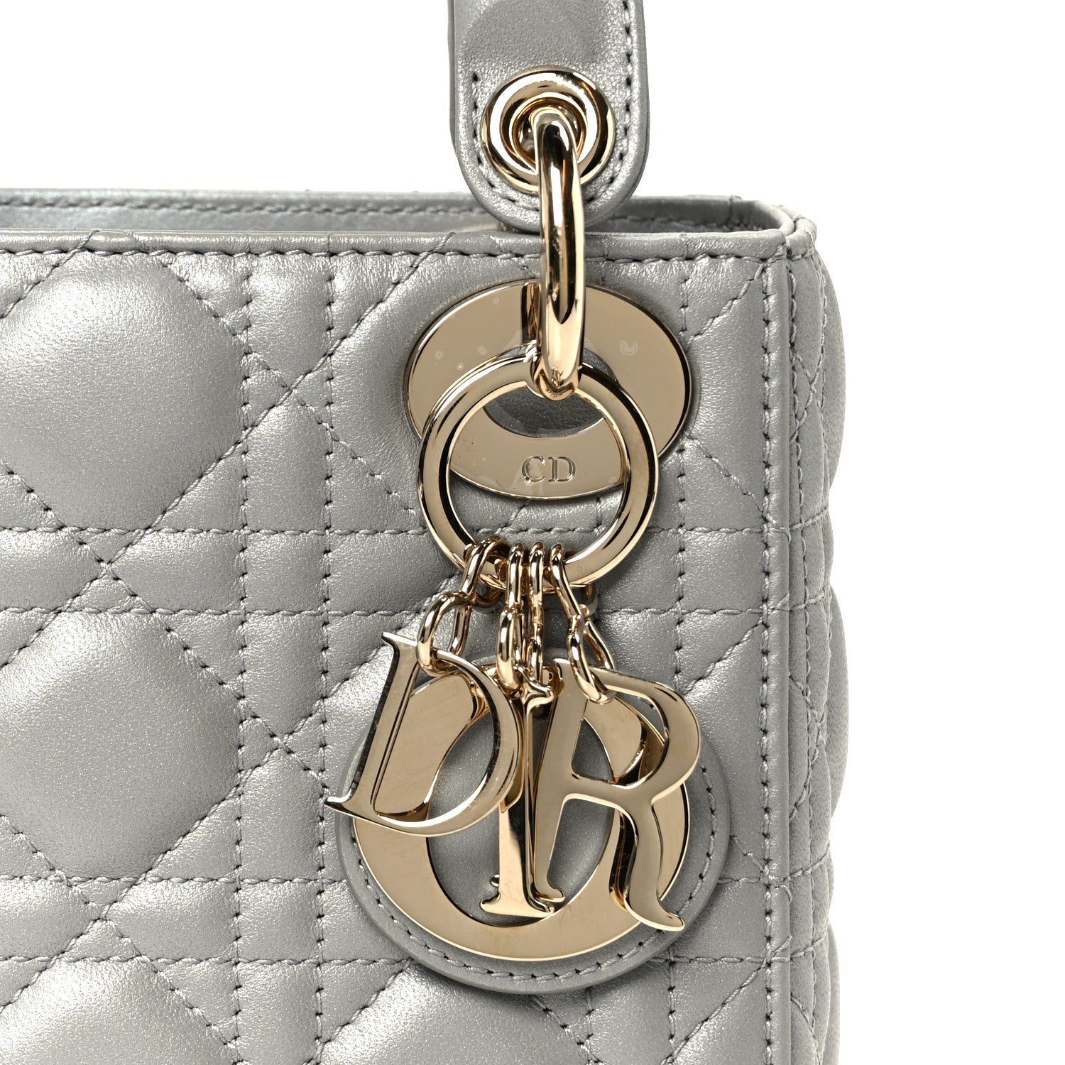Christian Dior Metallic Lambskin Cannage Mini Lady Dior Grey 7 of 9