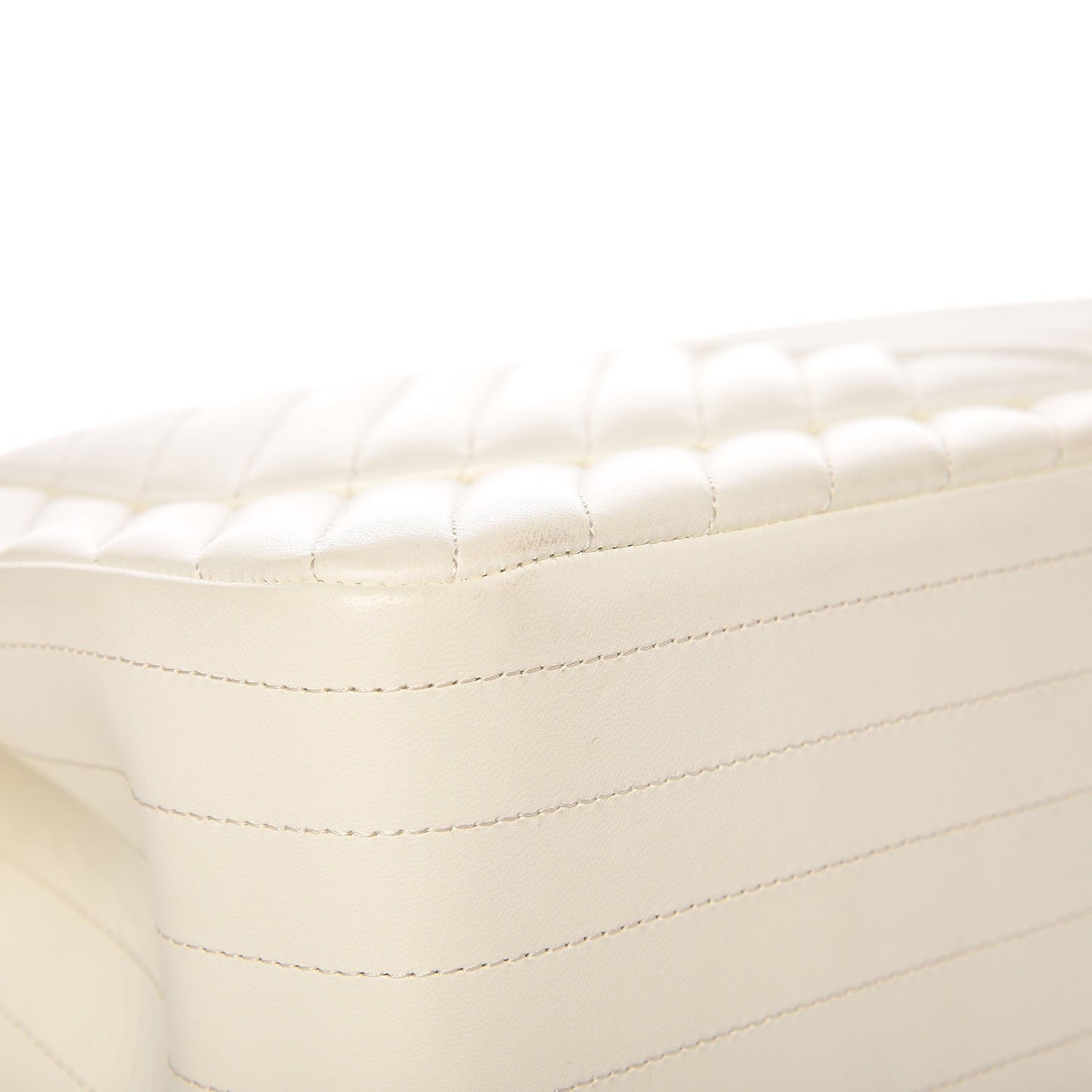 Lambskin Chevron Quilted Jumbo Double Flap White