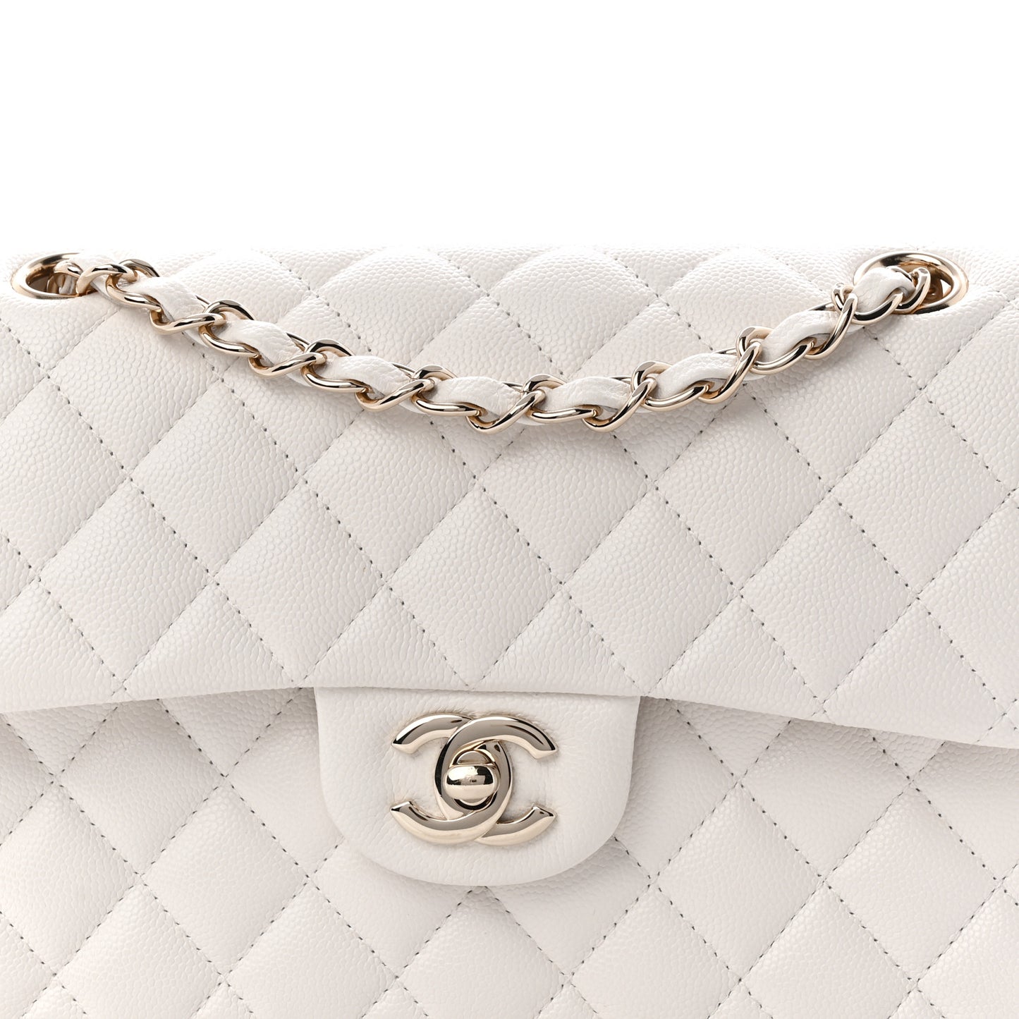 Caviar Quilted Medium Double Flap White