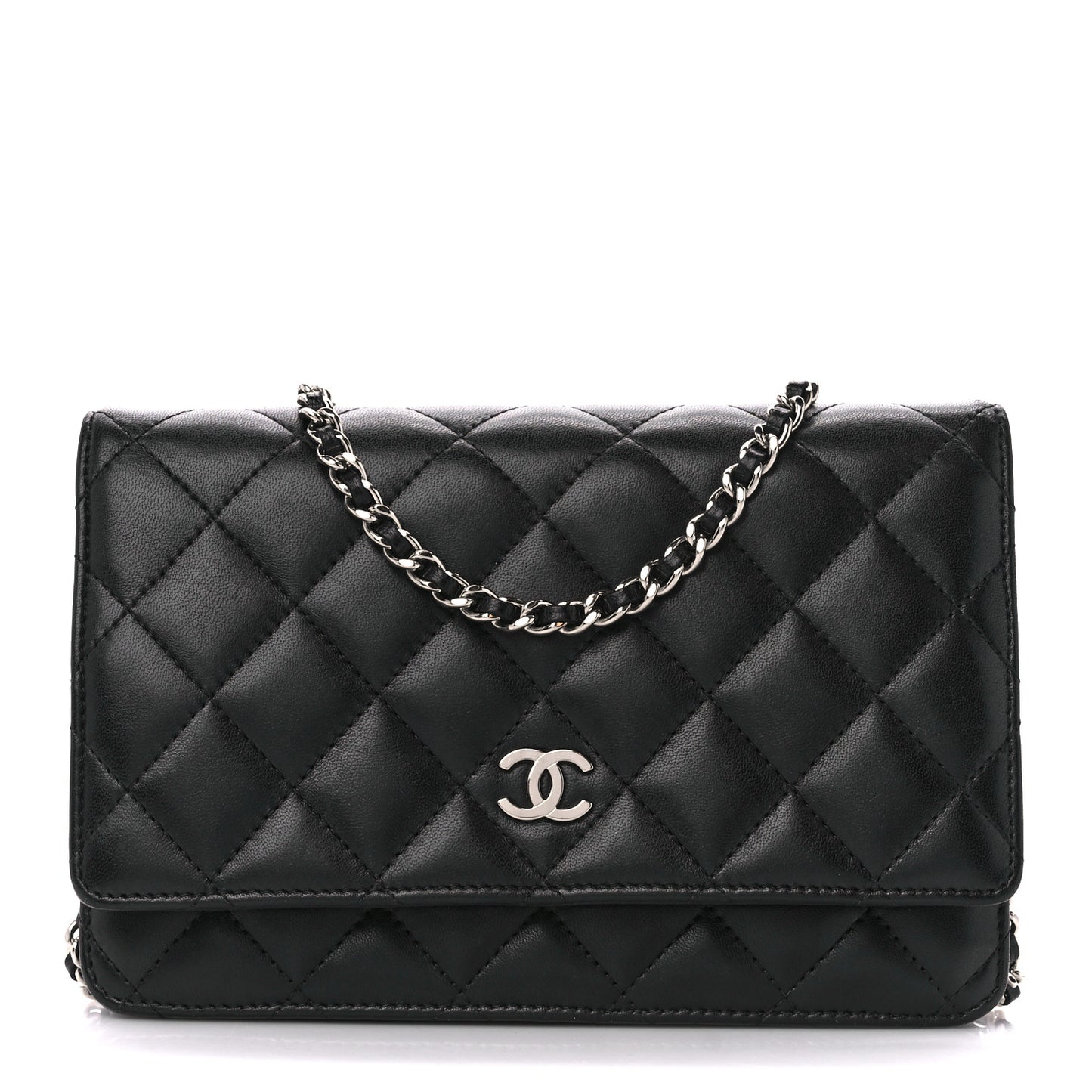 Lambskin Quilted Wallet On Chain WOC Black