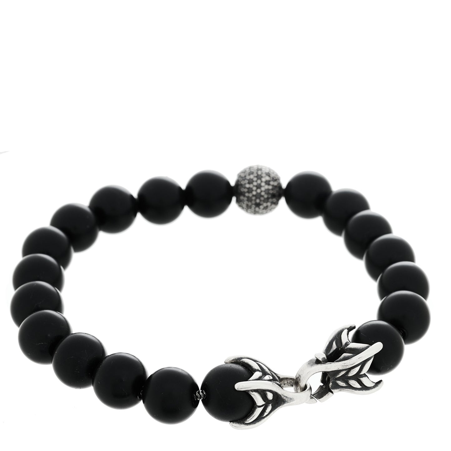 Sterling Silver Black Diamond Black Onyx 10mm Spiritual Beads Bracelet