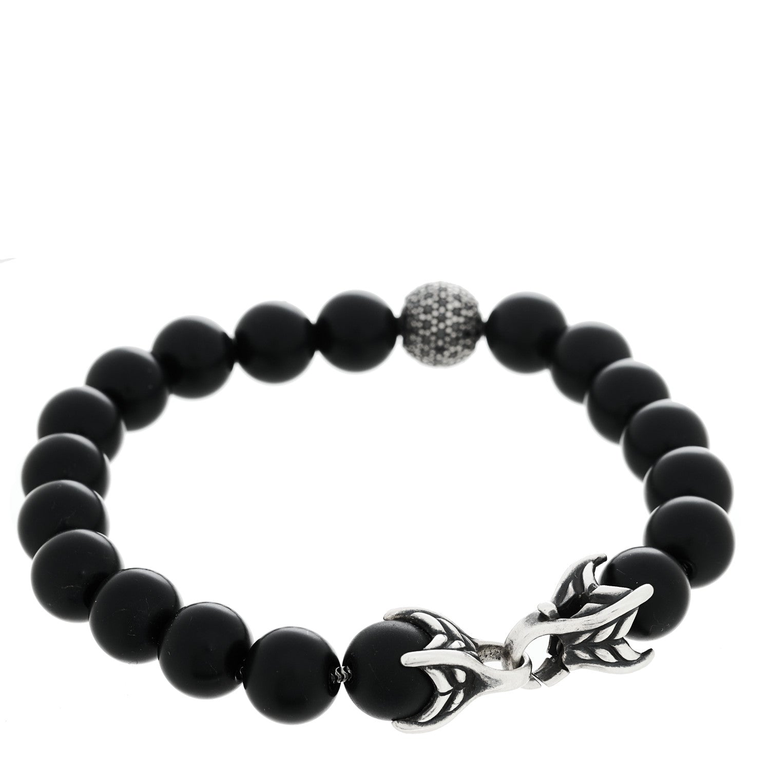 David Yurman Sterling Silver Black Diamond Black Onyx 10mm Spiritual Beads Bracelet 2 of 4