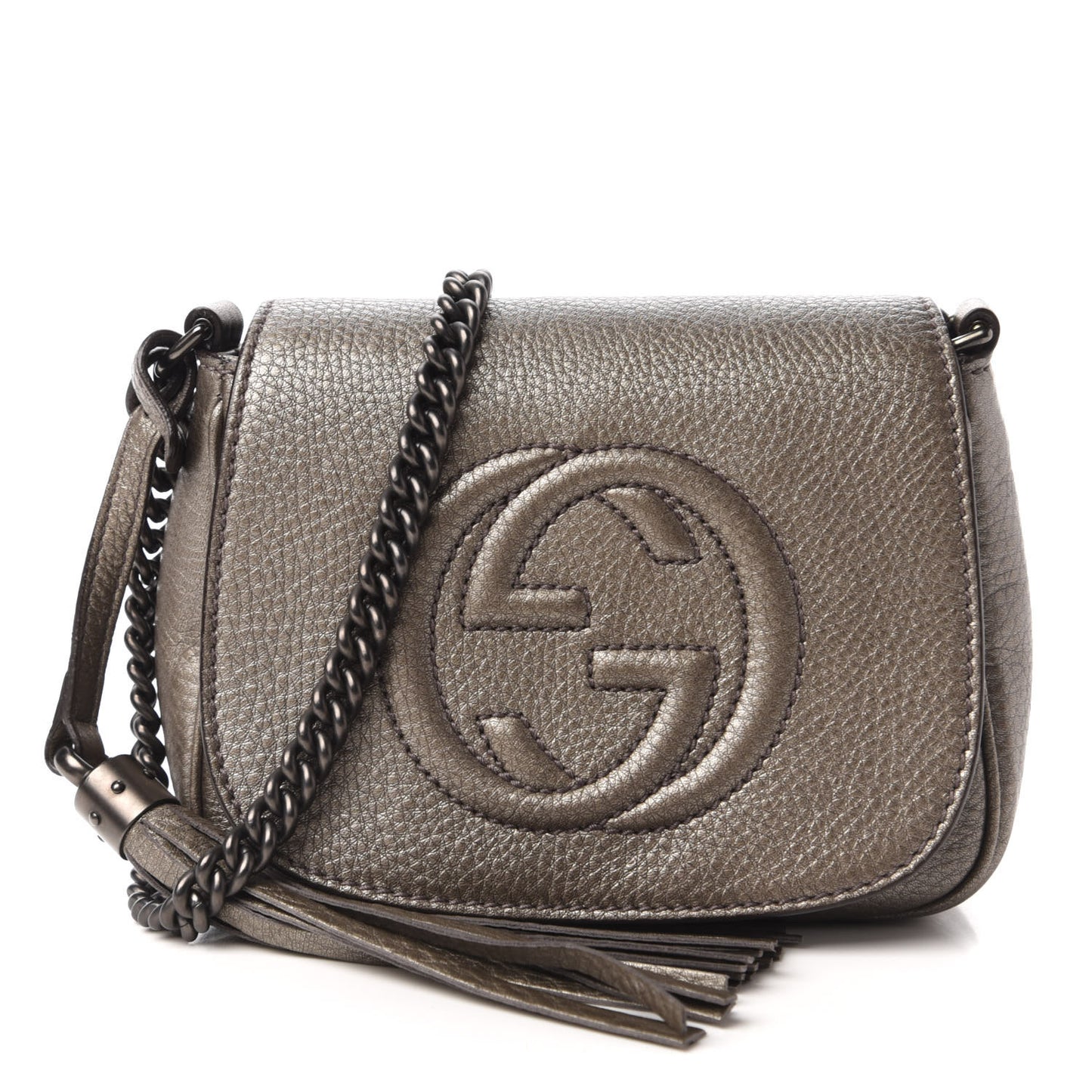 Metallic Pebbled Calfskin Small Soho Flap Crossbody Sasso