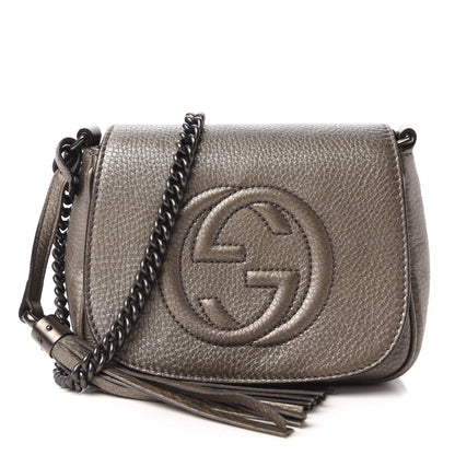 Gucci Metallic Pebbled Calfskin Small Soho Flap Crossbody Sasso 1 of 11