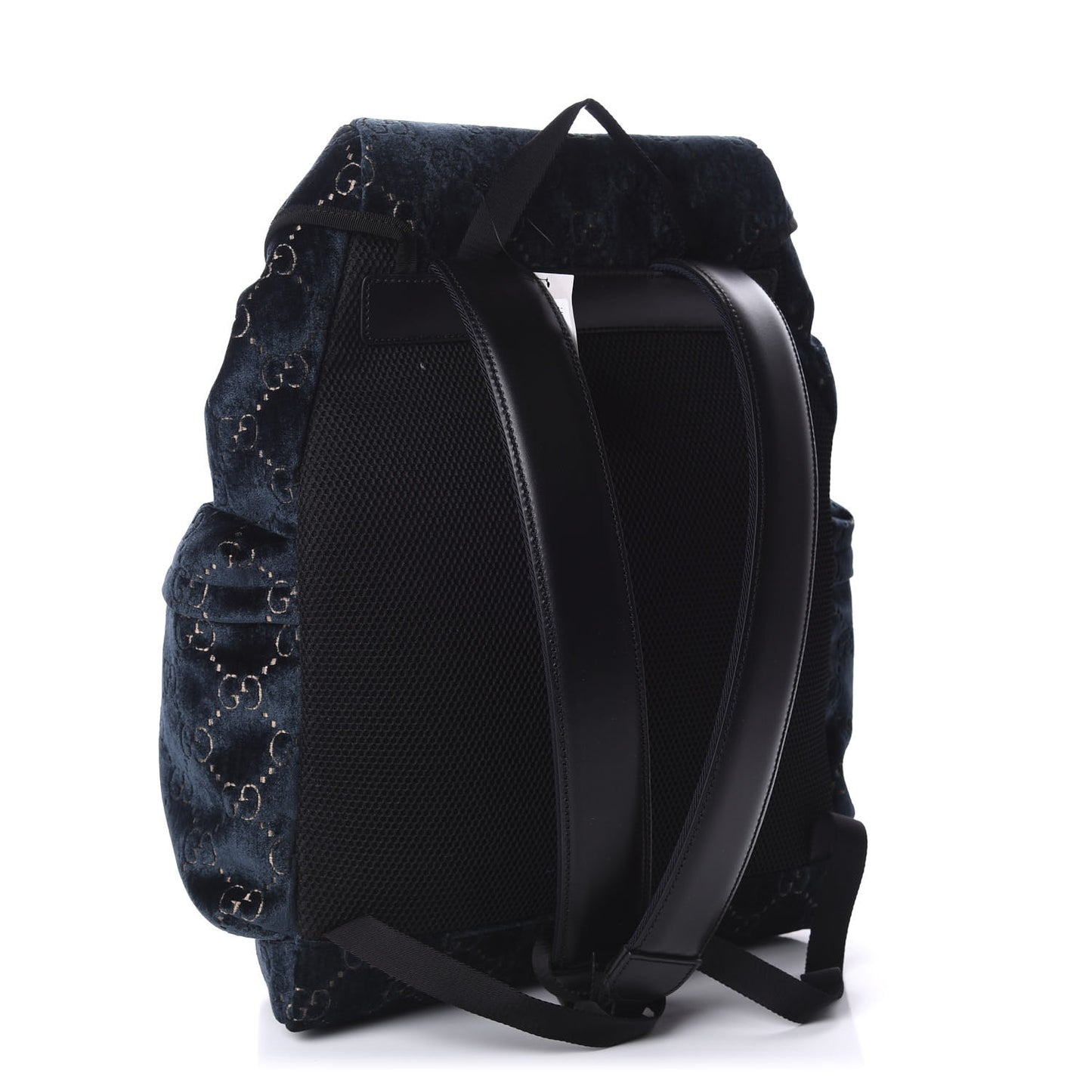 Velvet GG Monogram Web Medium Double Buckle Backpack Blue Beige Black