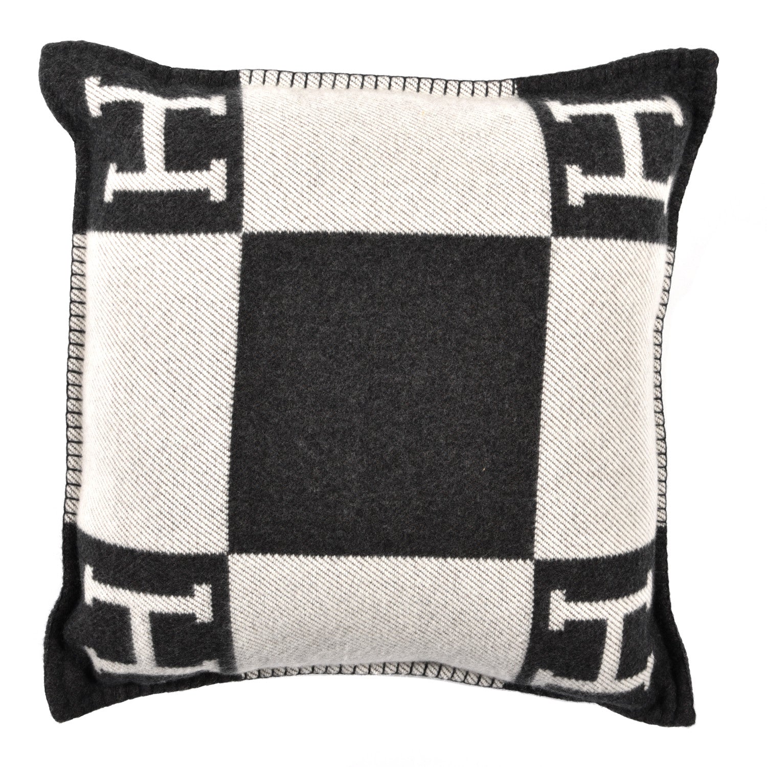 Hermes Wool Cashmere Avalon Pillow PM Ecru Gris Fonce 1 of 3