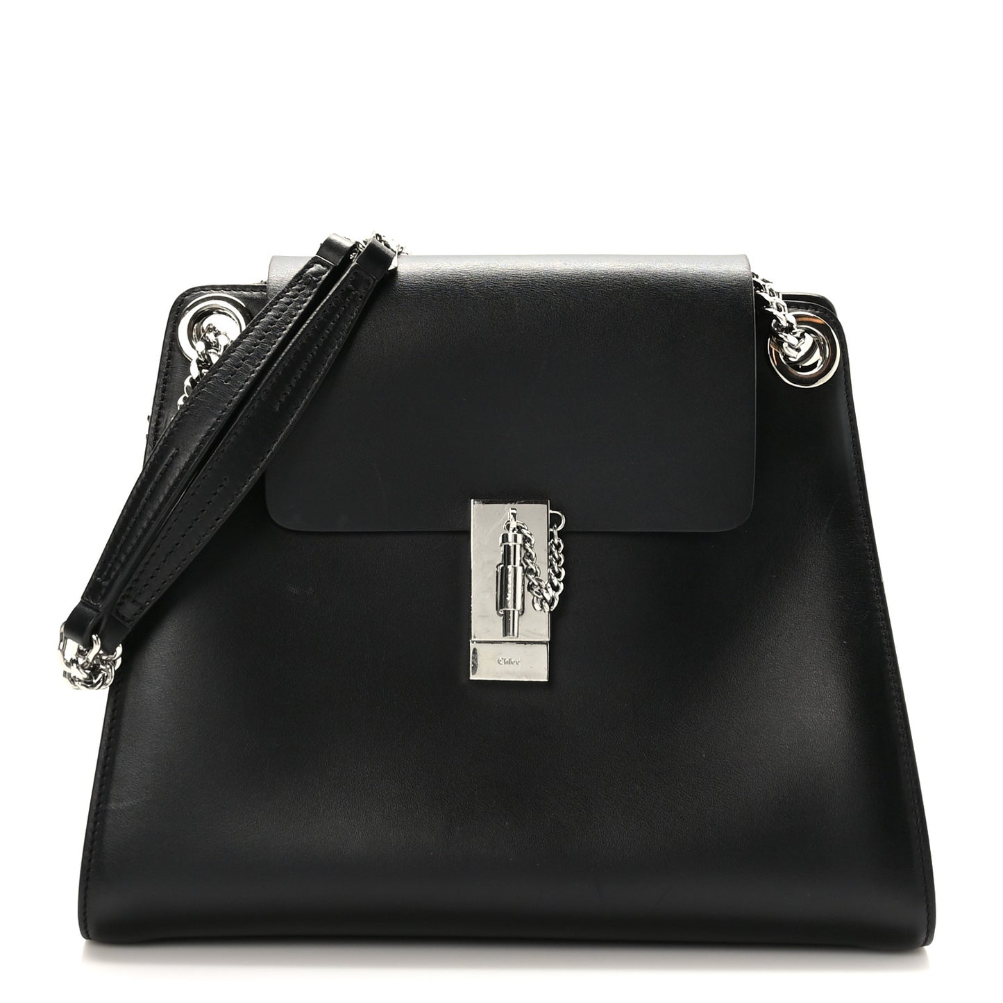 Shiny Calfskin Medium Annie Shoulder Bag Black