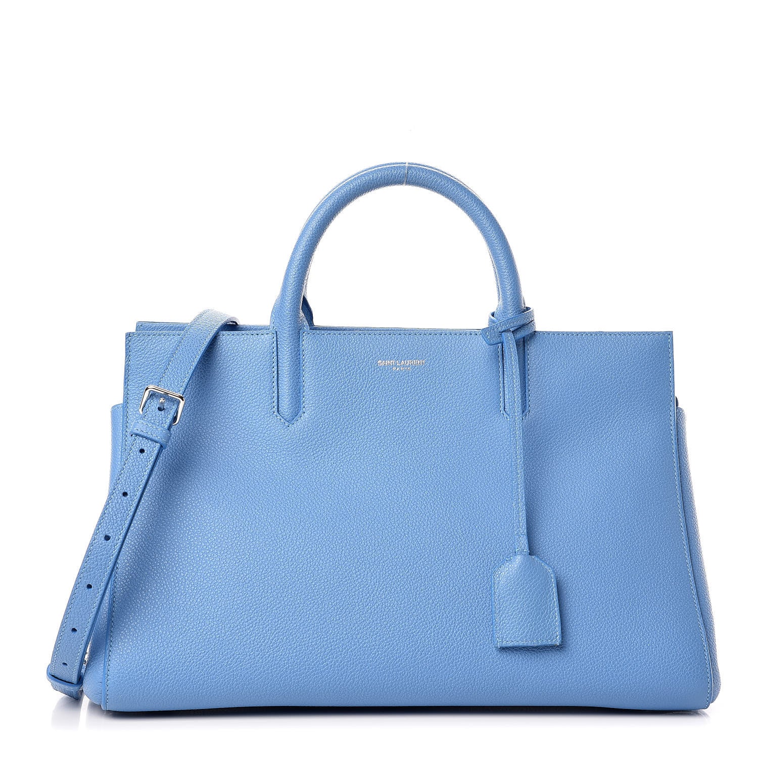 Saint Laurent Grained Calfskin Small Rive Gauche Cabas Blue Clair 1 of 10