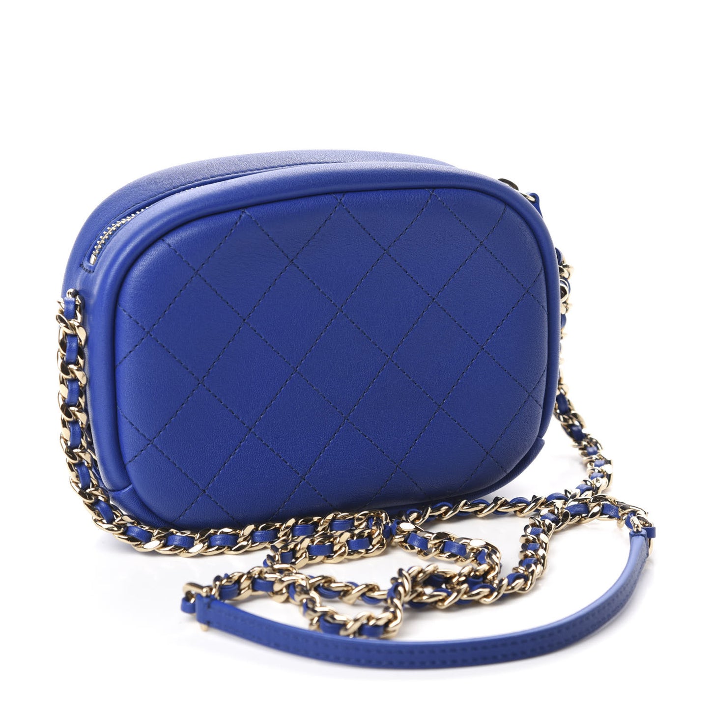 Goatskin Quilted Small Casual Trip Camera Case Blue