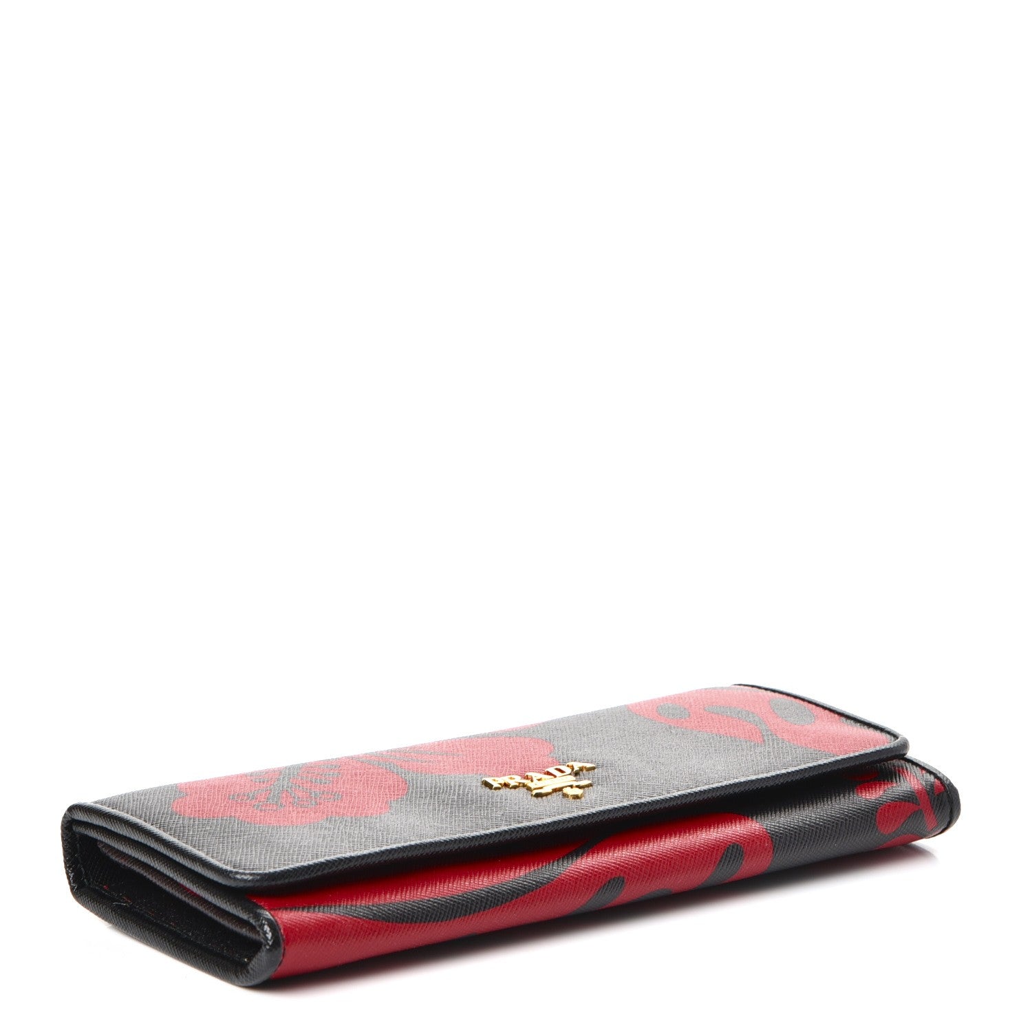 Prada Saffiano Hibiscus Print Continental Flap Wallet Rosso 4 of 8