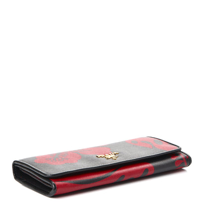 Prada Saffiano Hibiscus Print Continental Flap Wallet Rosso 4 of 8
