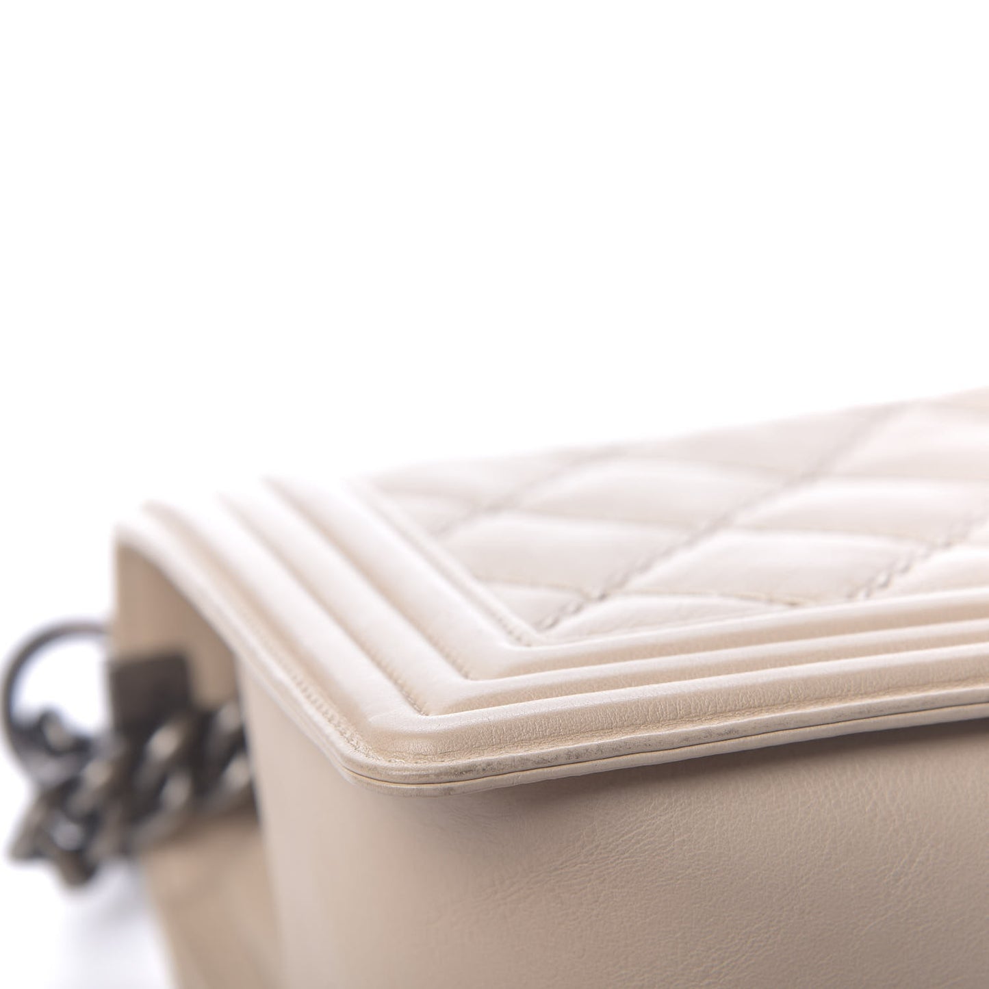 Quilted Double Stitch New Medium Boy Flap Beige