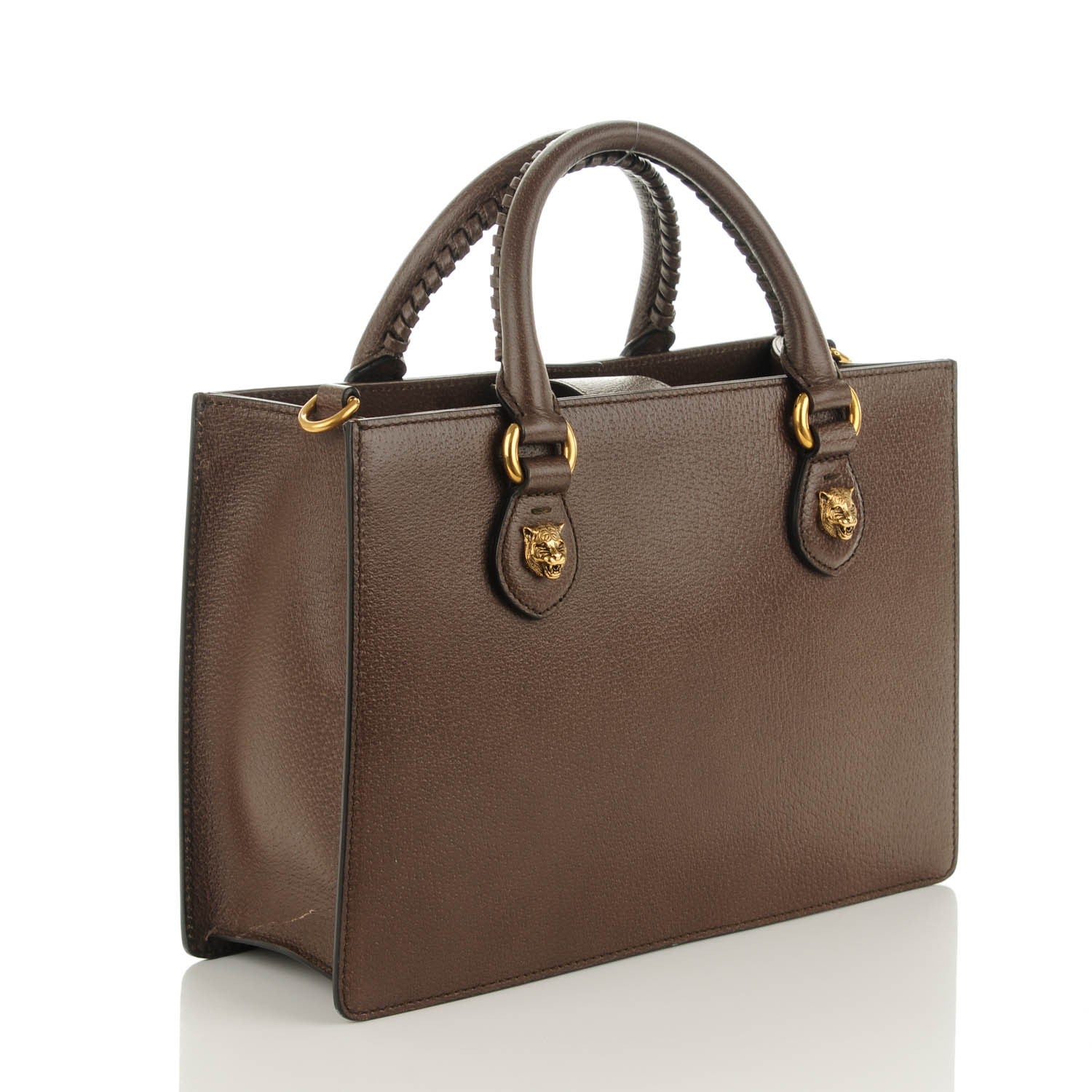 Gucci Grained Calfskin Web Large Animalier Top Handle Tote Brown 3 of 8