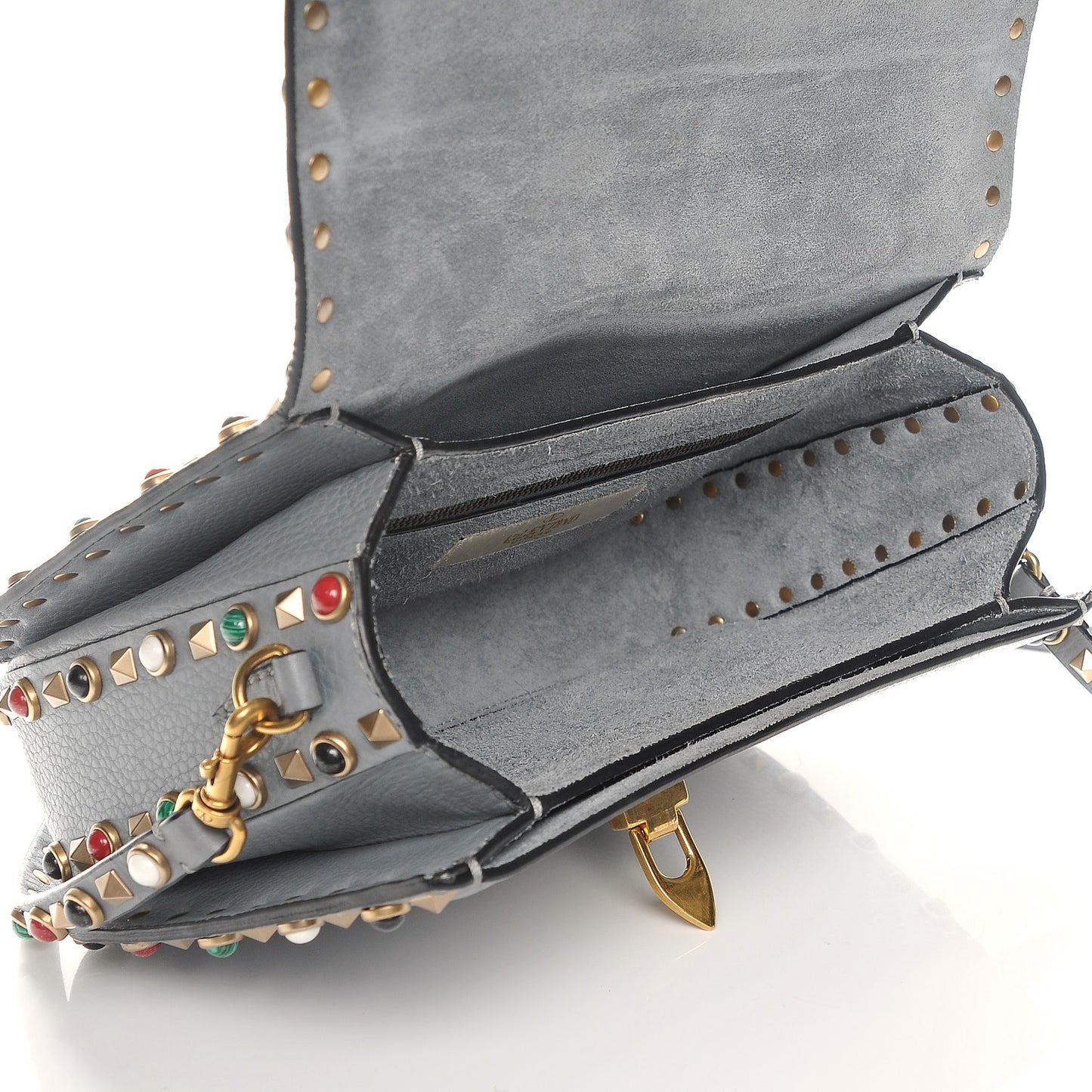 Pebbled Calfskin Medium Rockstud Rolling Flap Saddle Bag Light Stone