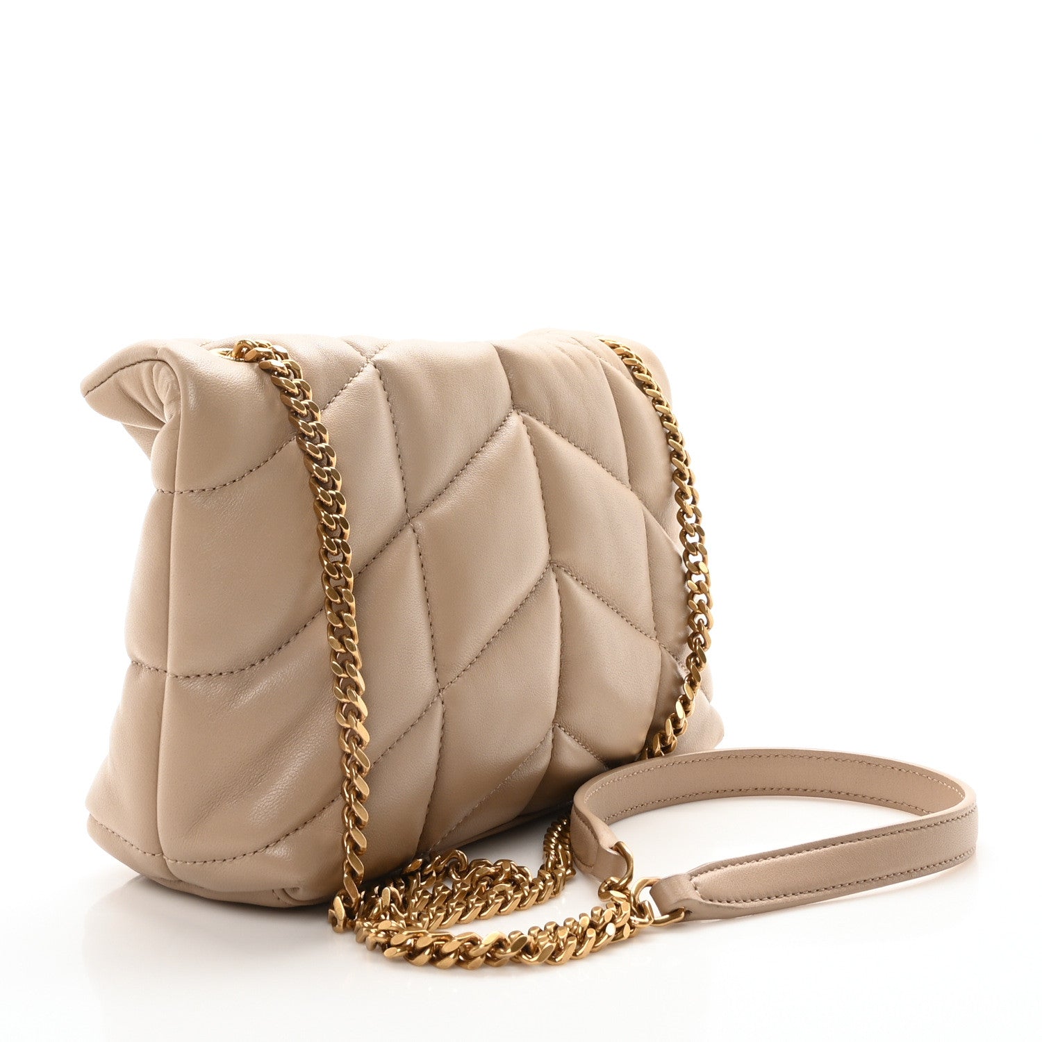Saint Laurent Lambskin Quilted Toy Loulou Puffer Monogram Chain Satchel Dark Beige 3 of 11