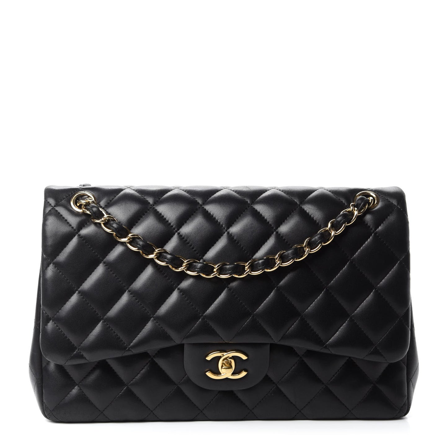 Lambskin Quilted Jumbo Double Flap Black