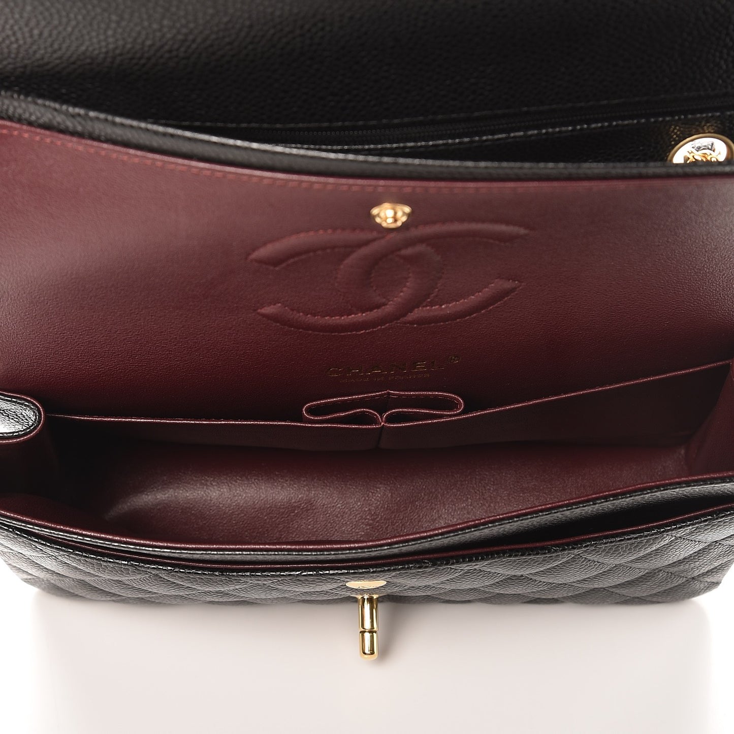 Caviar Quilted Medium Double Flap Black