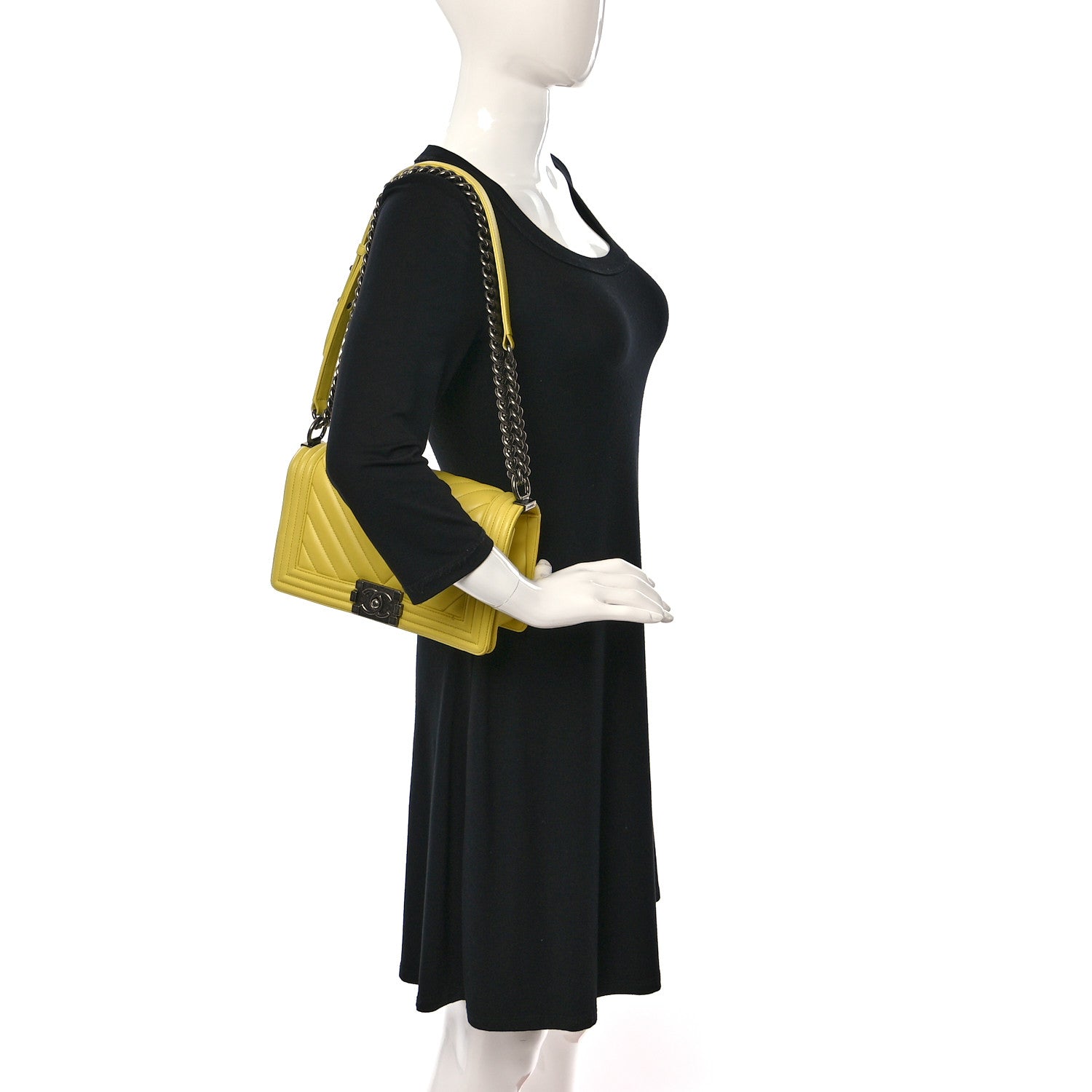 Chanel Calfskin Chevron Quilted Medium Boy Flap Yellow 2 of 9