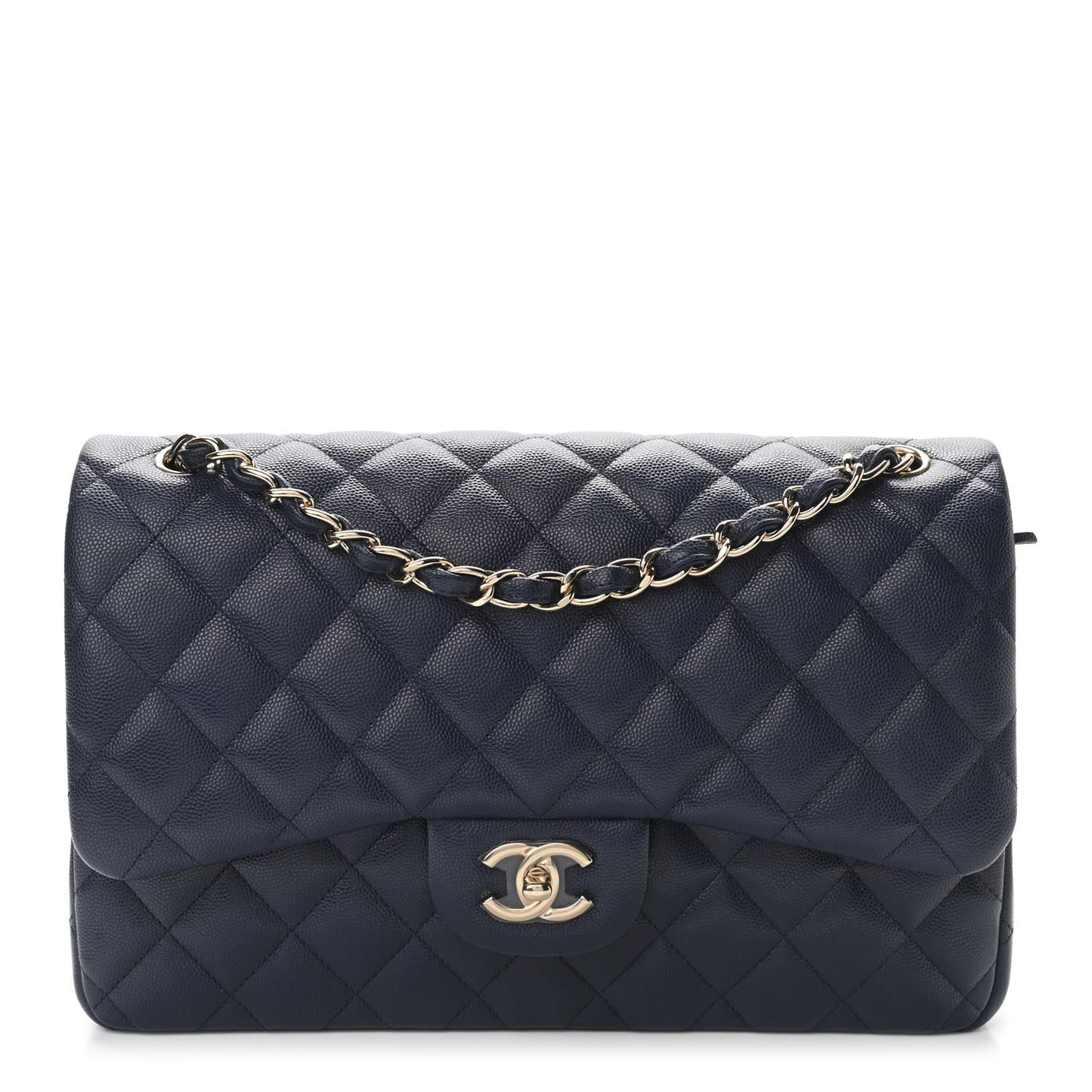 Caviar Quilted Jumbo Double Flap Navy Blue