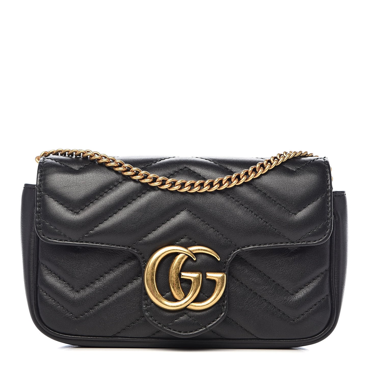 Calfskin Matelasse Super Mini GG Marmont Shoulder Bag Black