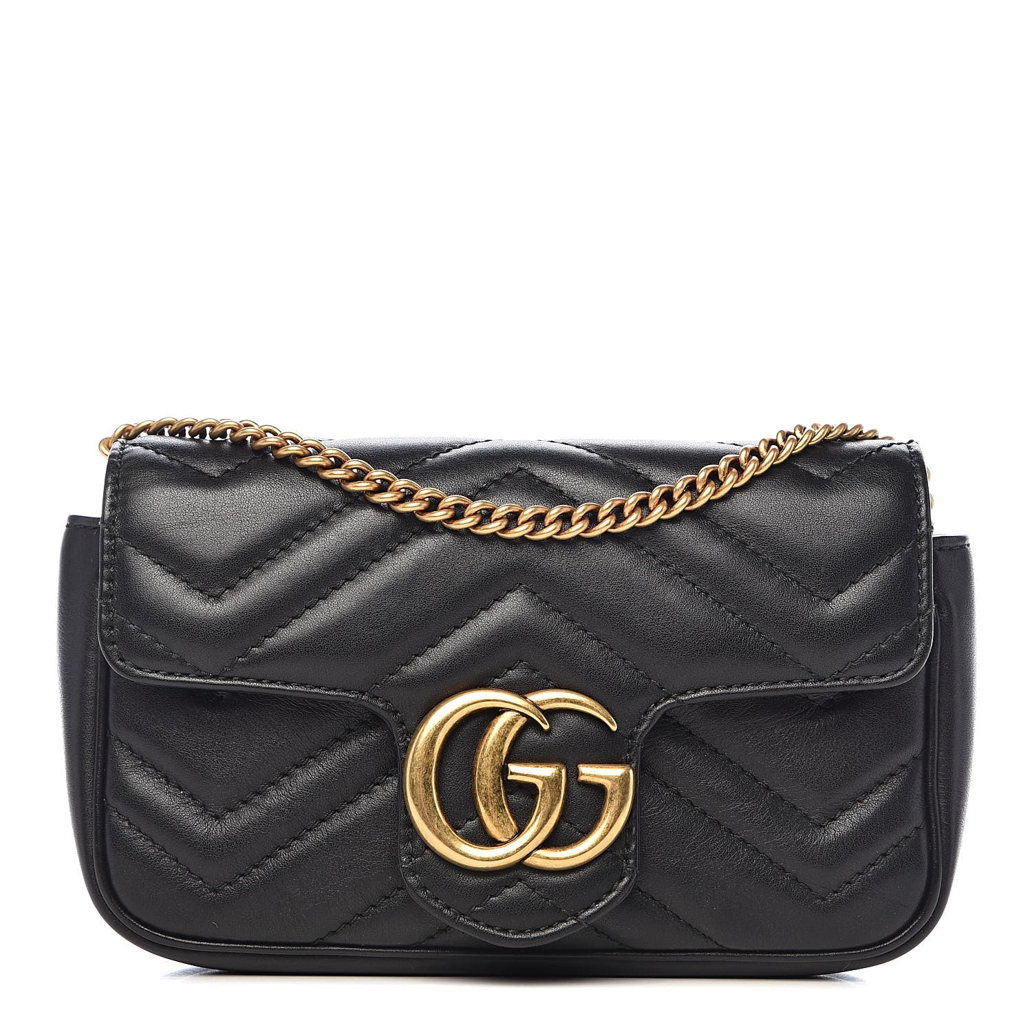 Gucci Calfskin Matelasse Super Mini GG Marmont Shoulder Bag Black 1 of 14