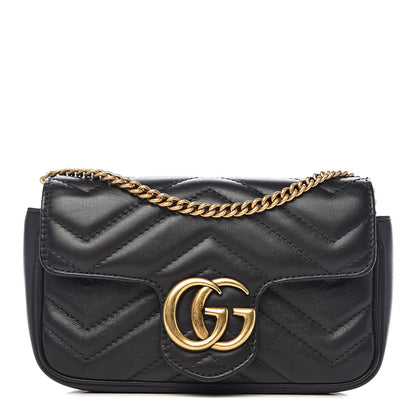 Gucci Calfskin Matelasse Super Mini GG Marmont Shoulder Bag Black 1 of 14