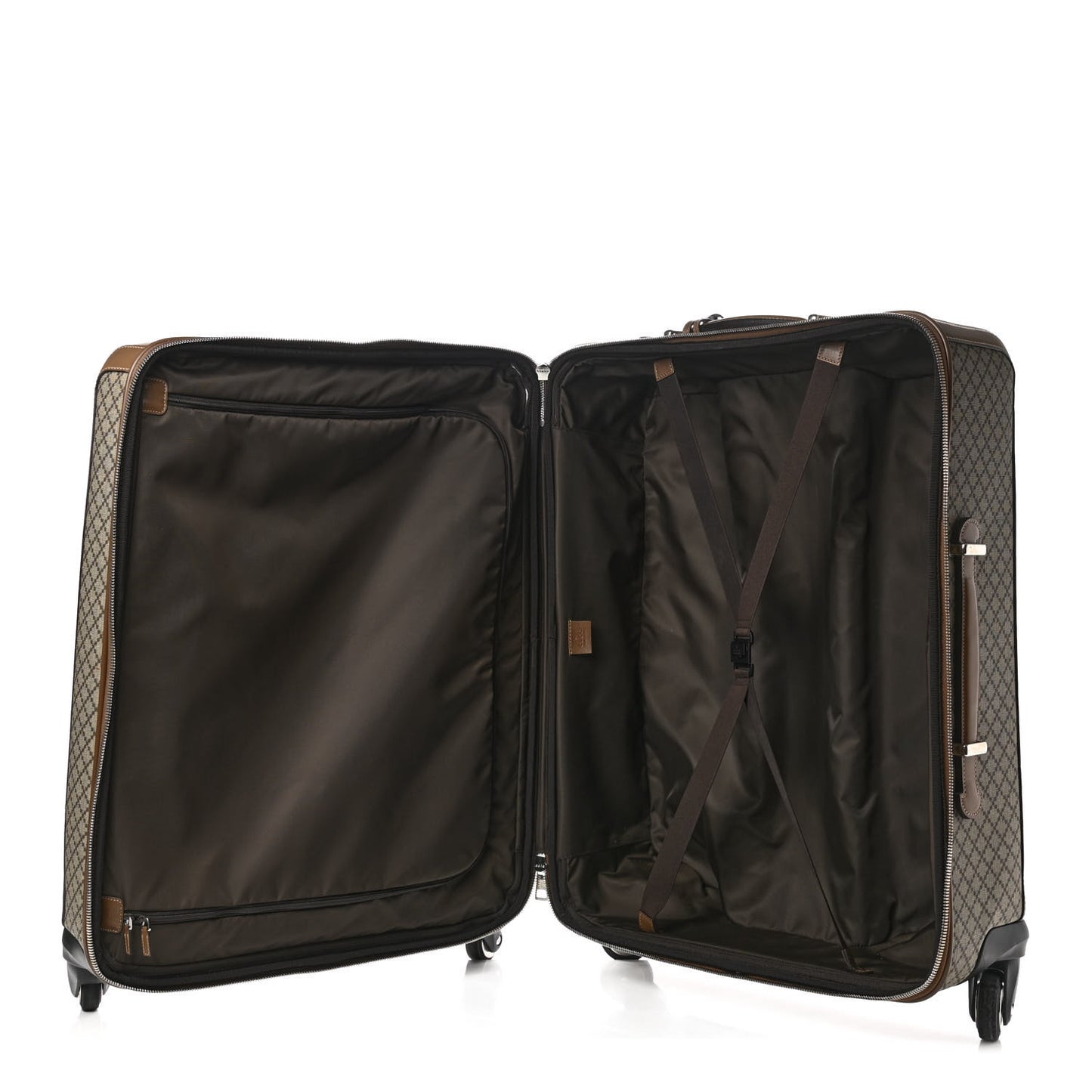 Diamante Plus Four Wheel Trolley Suitcase Brown