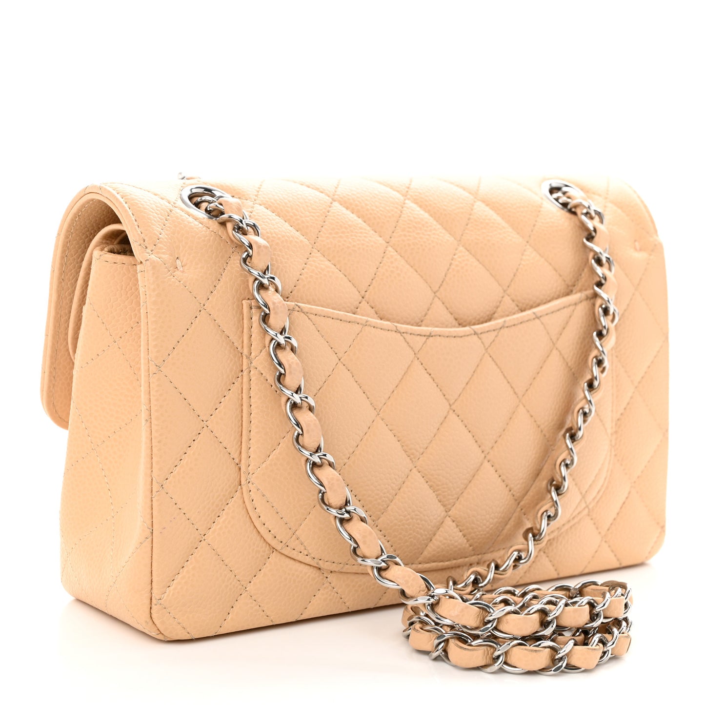 Caviar Quilted Small Double Flap Beige