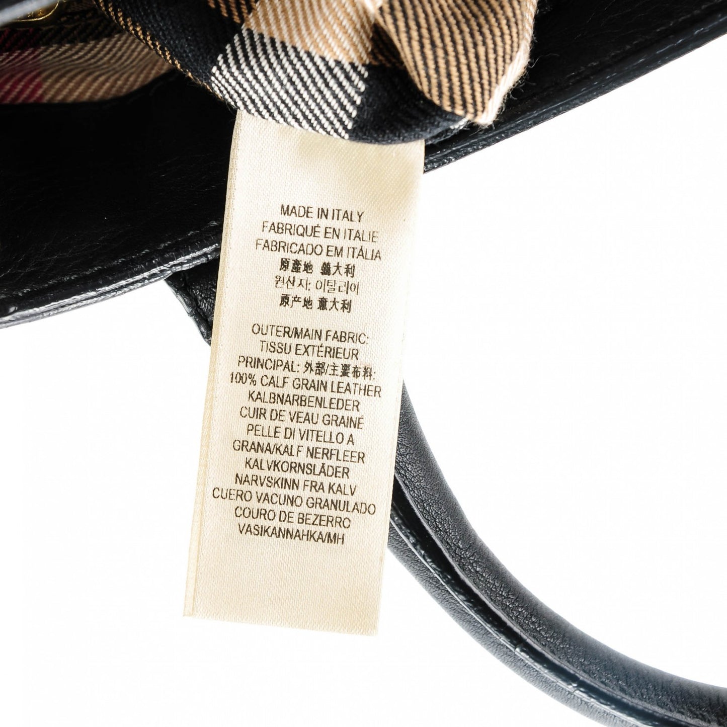 Calfskin House Check Small Banner Tote Black
