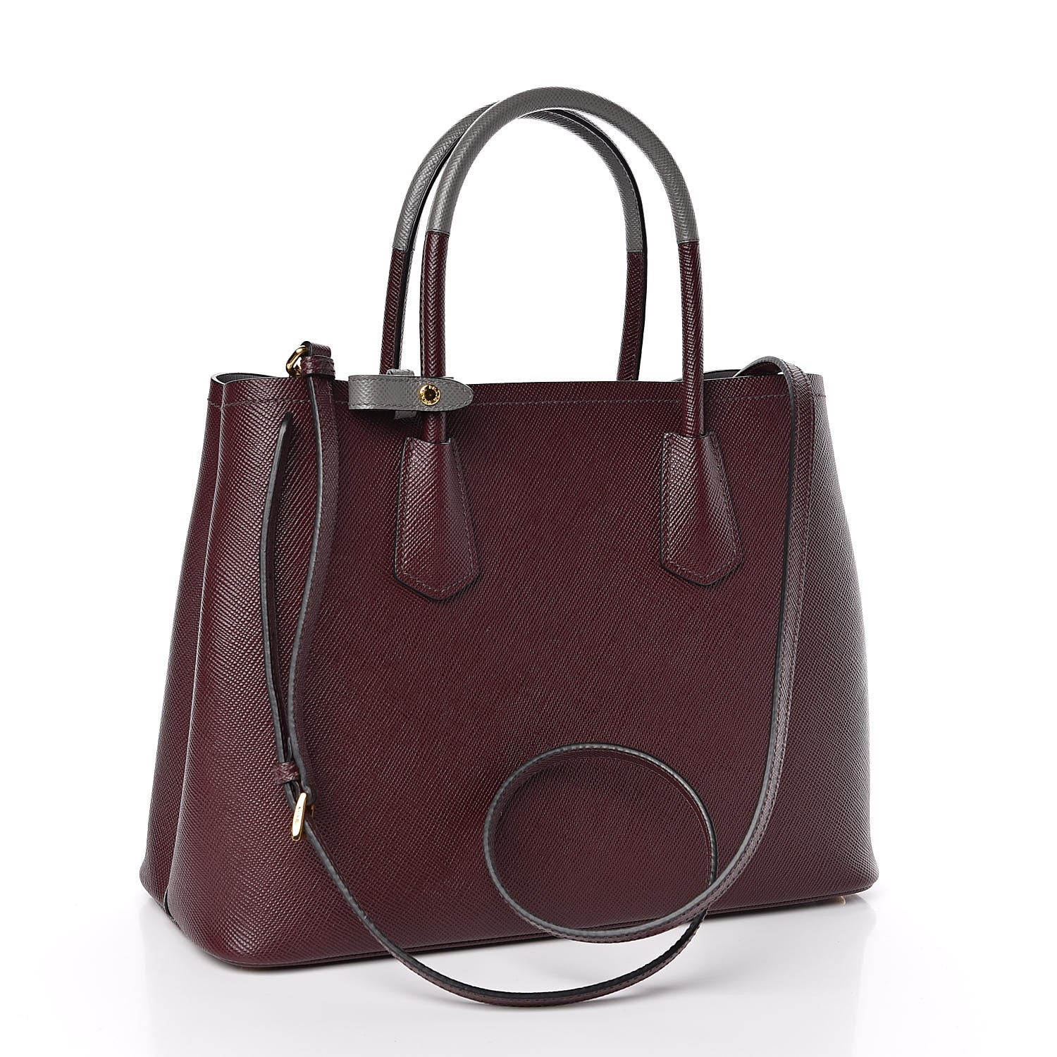Prada Saffiano Cuir Small Bi-Color Double Bag Granato Marmo 3 of 9