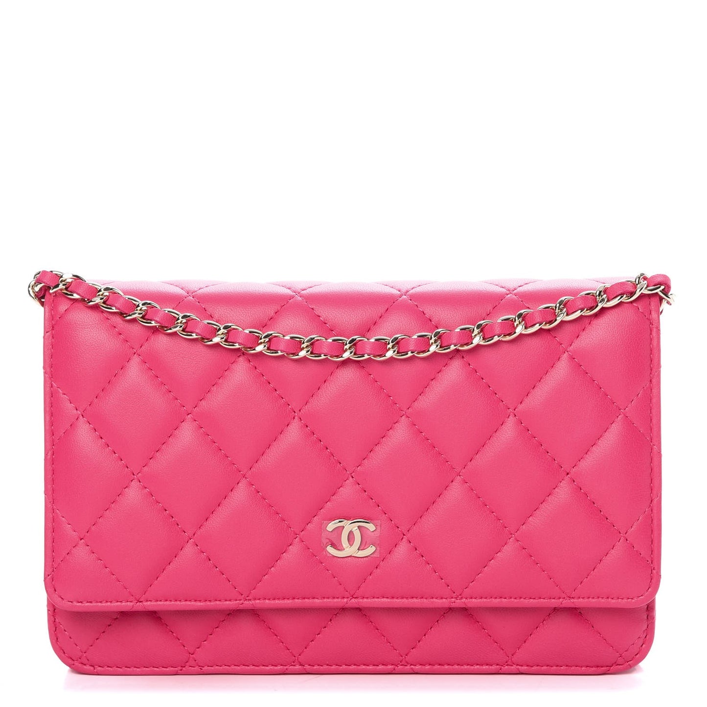 Lambskin Quilted Wallet On Chain WOC Pink