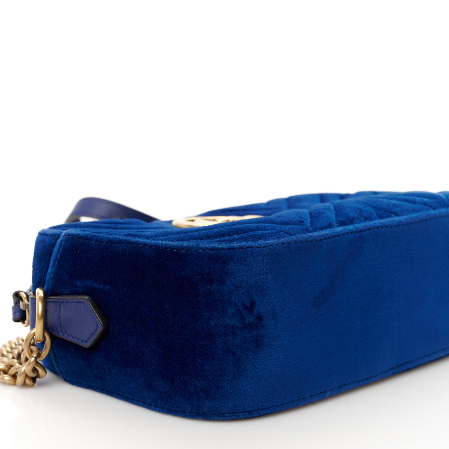 Gucci Velvet Matelasse Small GG Marmont Chain Shoulder Bag Cobalt 9 of 11