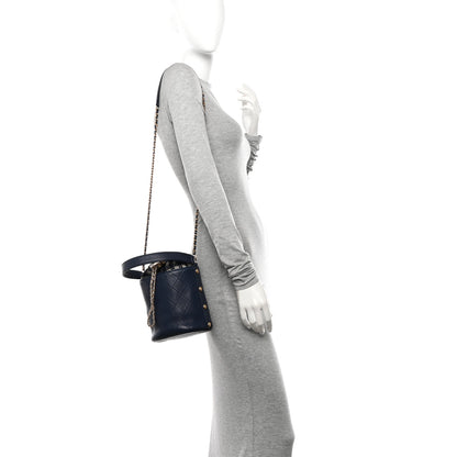 Chanel Calfskin Tweed Medium CC Chain Bucket Drawstring Bag Navy Blue Multicolor 2 of 13