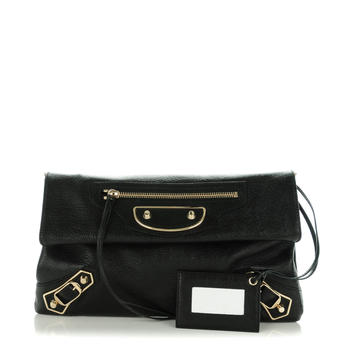 Chevre Gold Metallic Edge Hardware Envelope Clutch Black